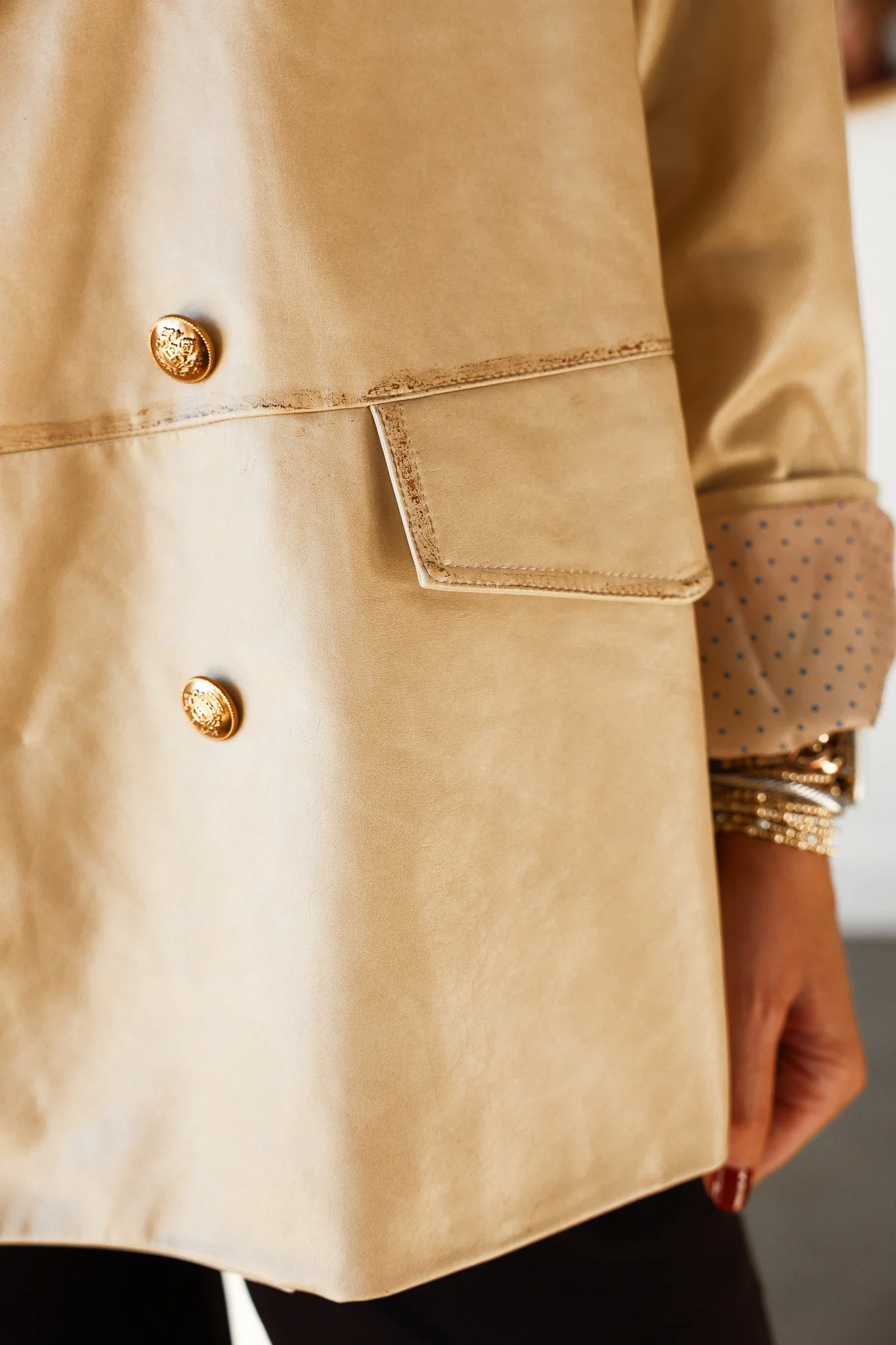 Oversized Faux Leather Jacket - Beige - Image 9