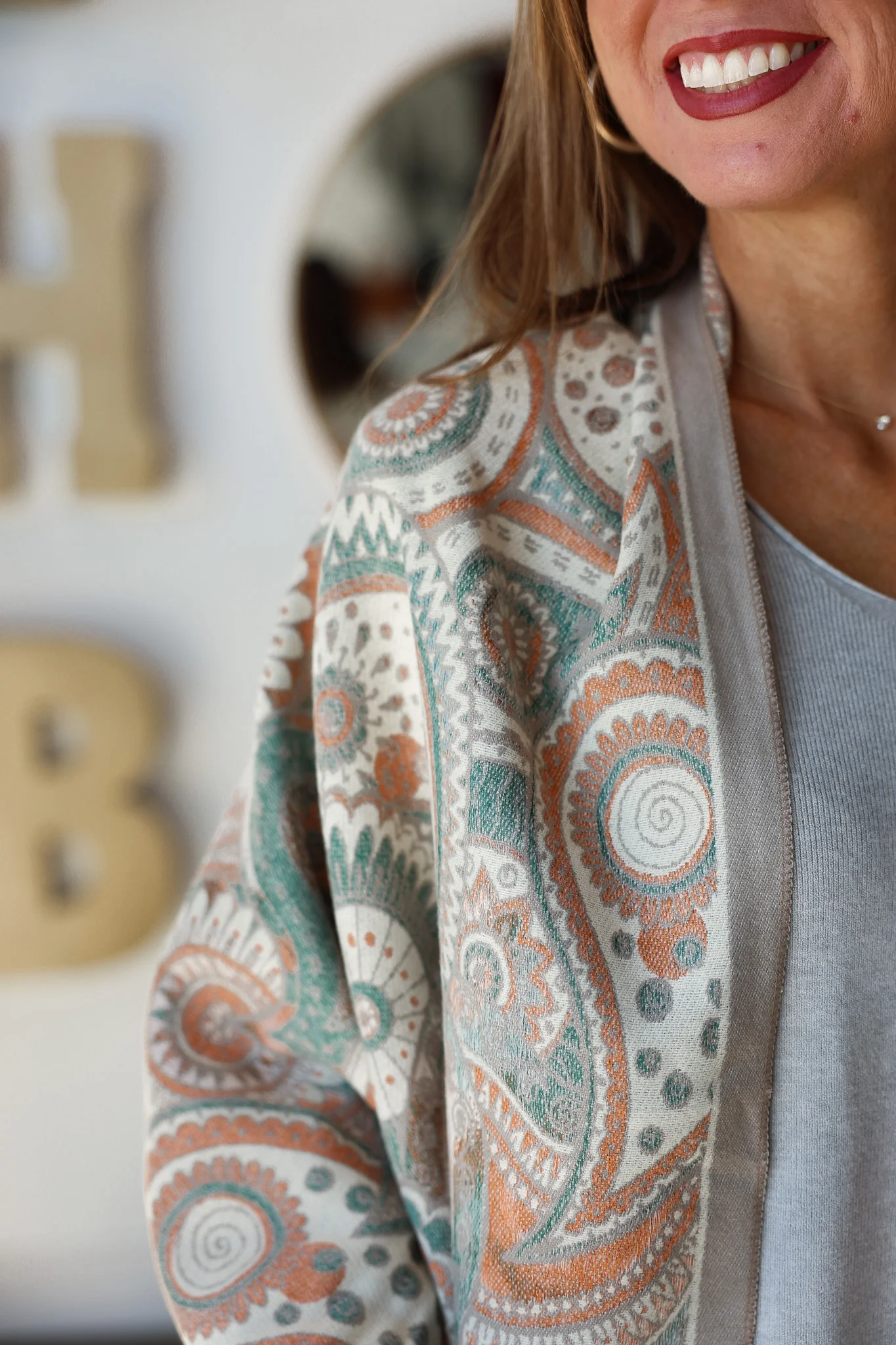 Paisley Print Fringed Shawl / Wrap Scarf - Image 6