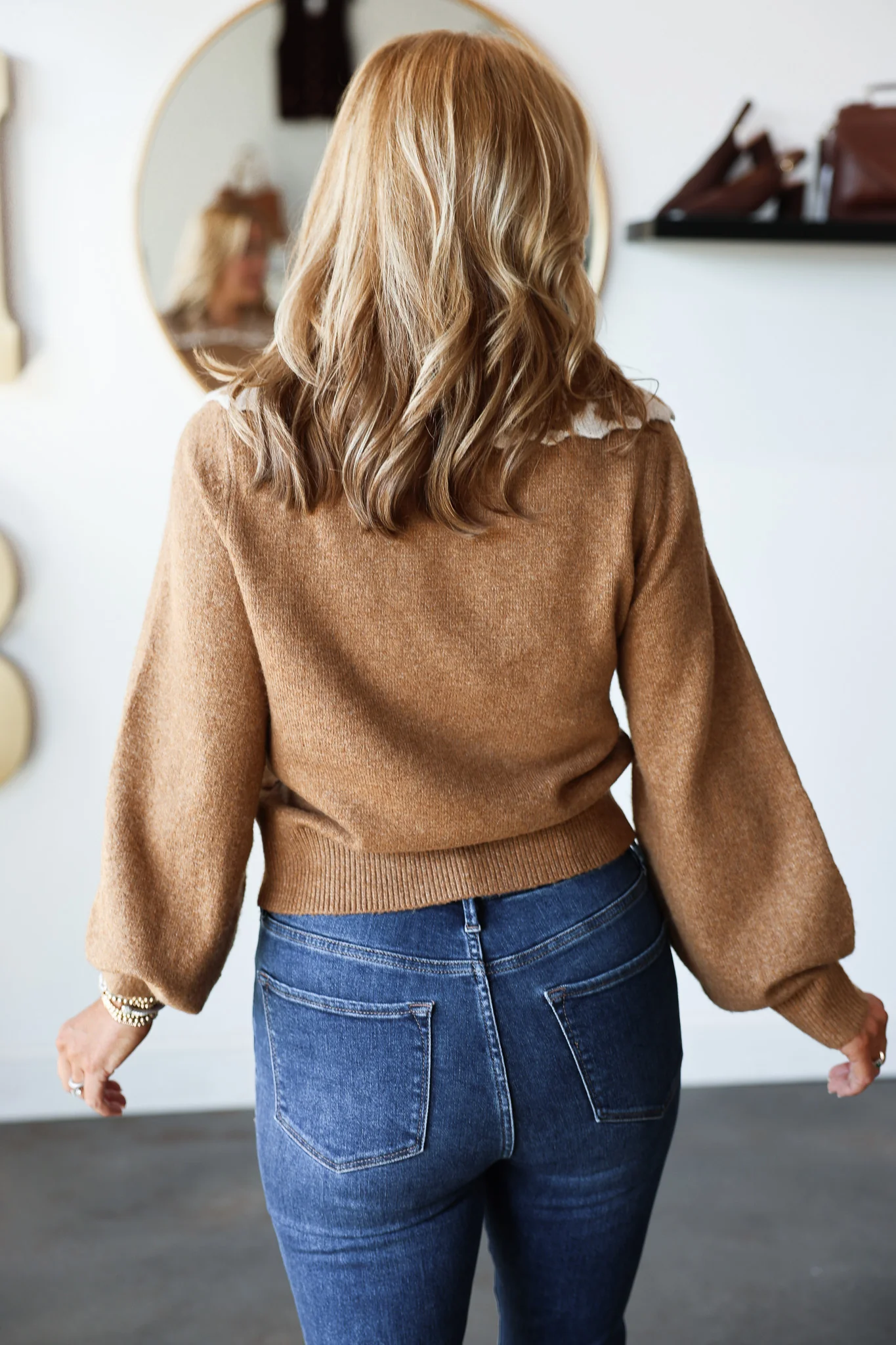 Pattern Collar Knit Top - Camel - Image 6