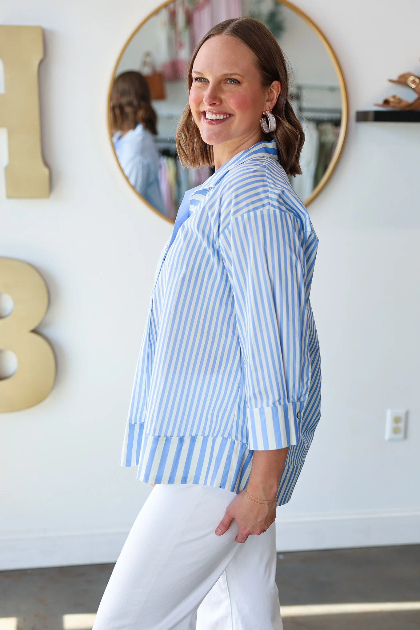 Pearl Button Striped Top - Blue - Image 5