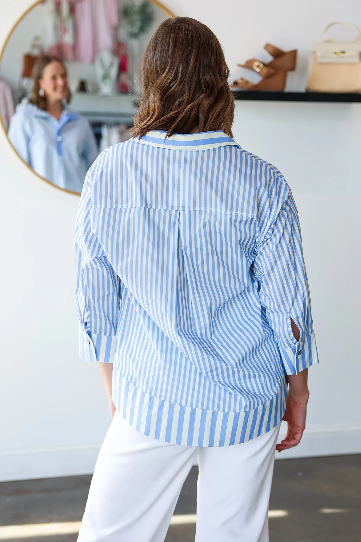 Pearl Button Striped Top - Blue - Image 6
