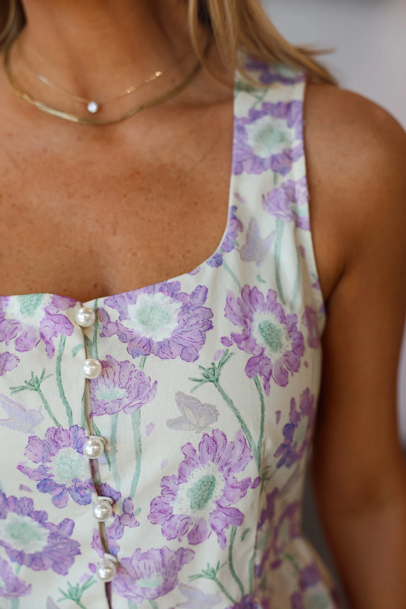 Pearl Detail Floral Top - Lilac - Image 8