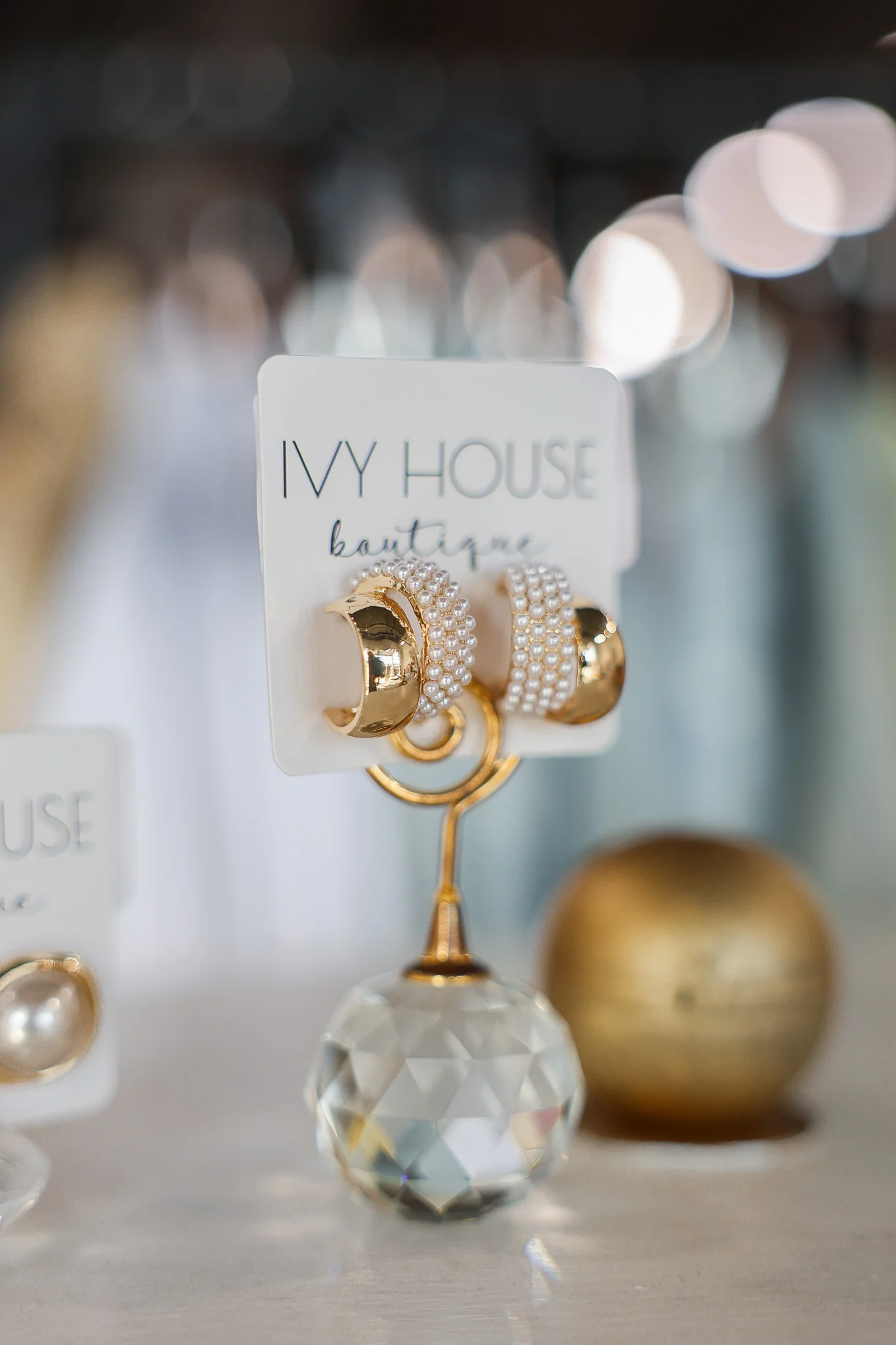 Pearl Pave + Gold Double Hoops - Image 2