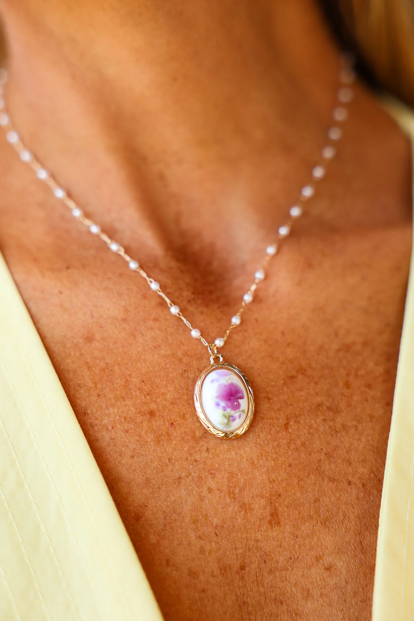 Pearl + Pendant Necklace - Pink - Image 2