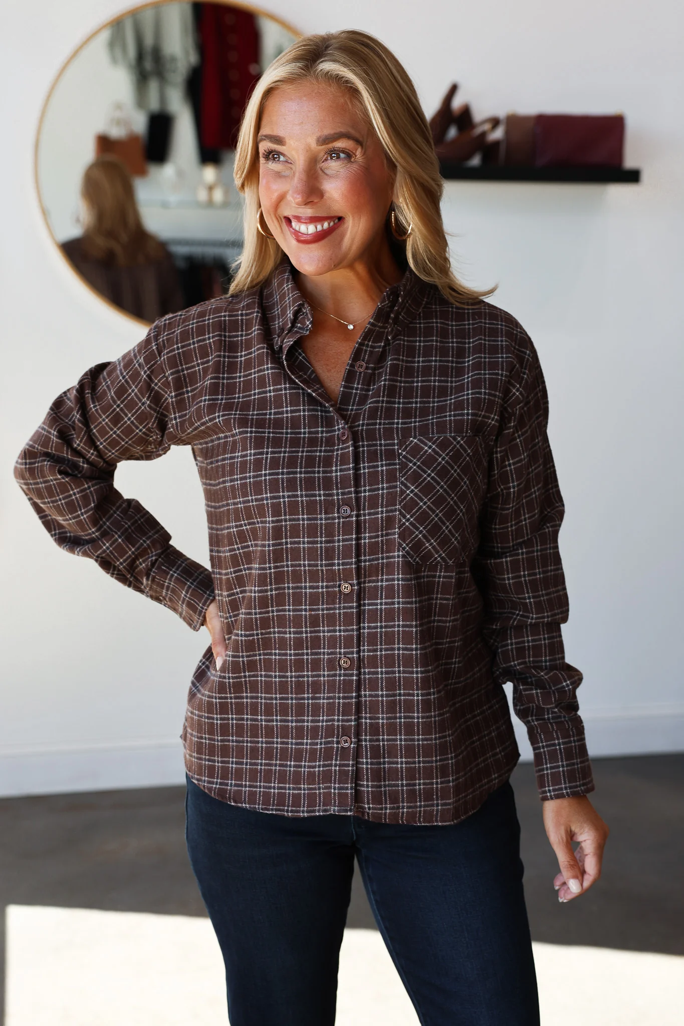 Plaid Button Down - Brown - Image 4