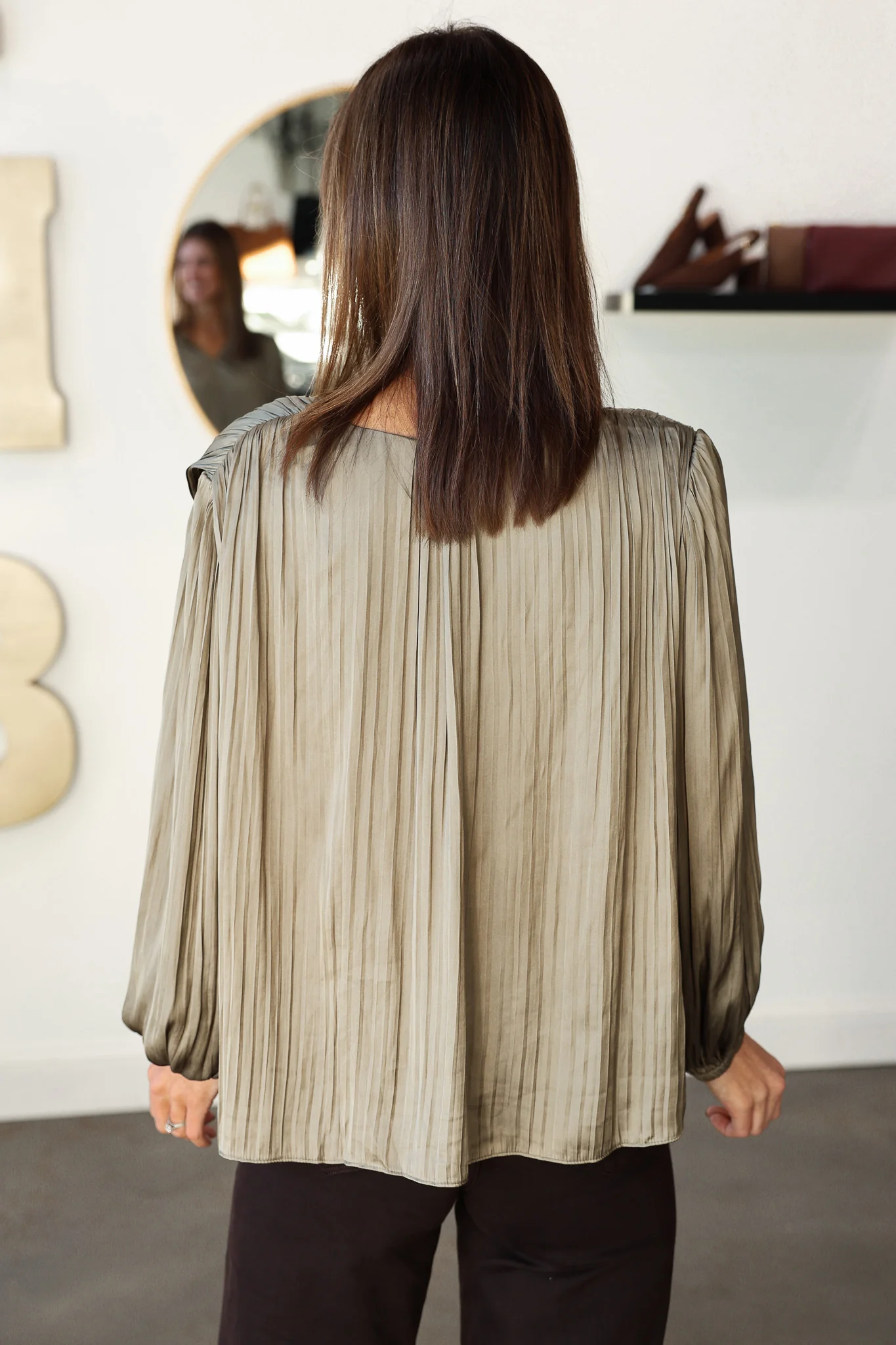 Pleated Blouse - Moss Gray - Image 5