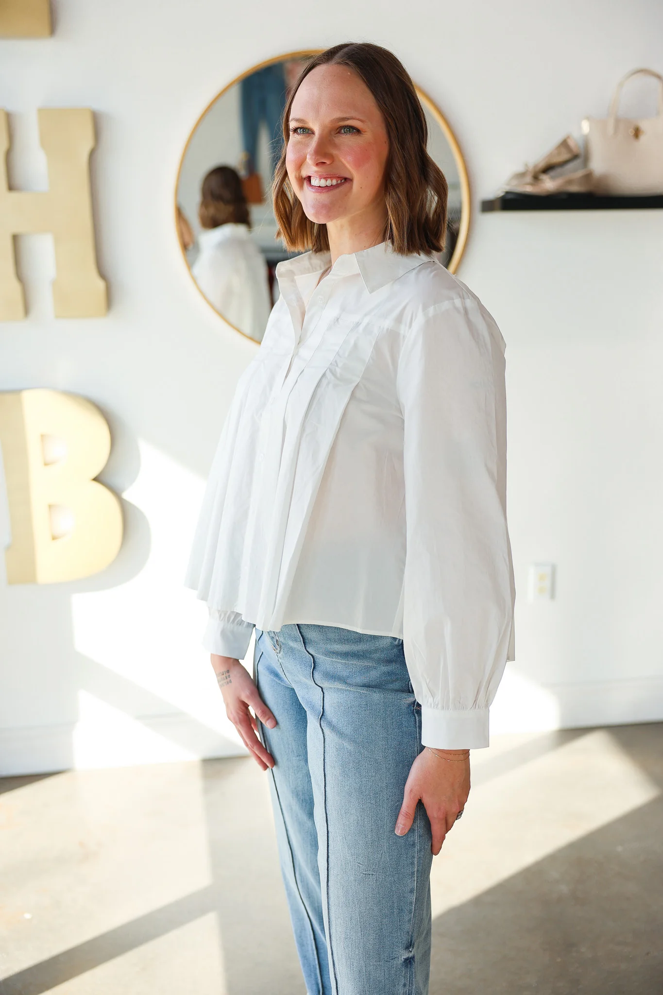 Pleated Button Down Top - White - Image 5