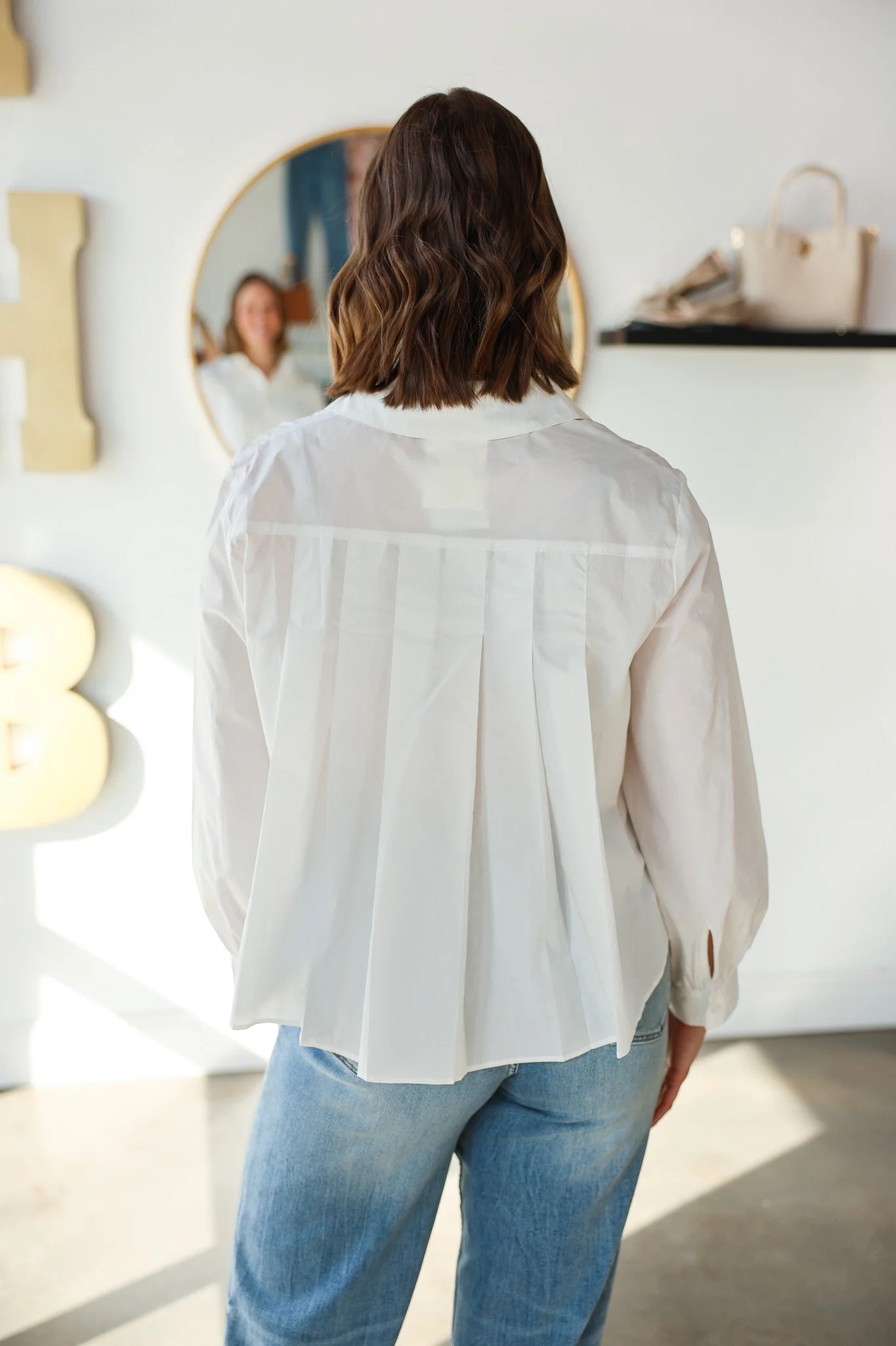 Pleated Button Down Top - White - Image 6