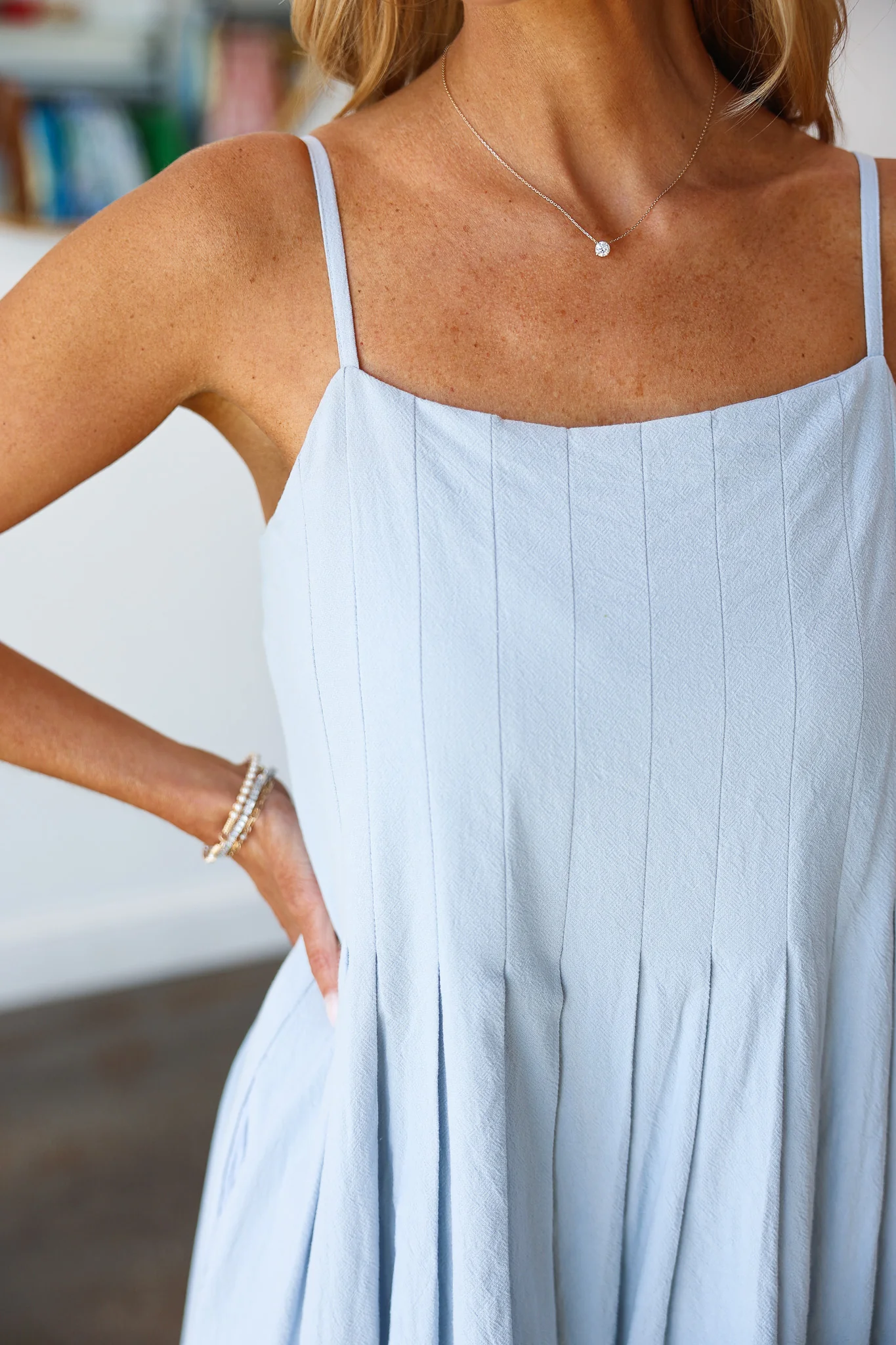 Pleated Midi Dress - Sky - Image 2