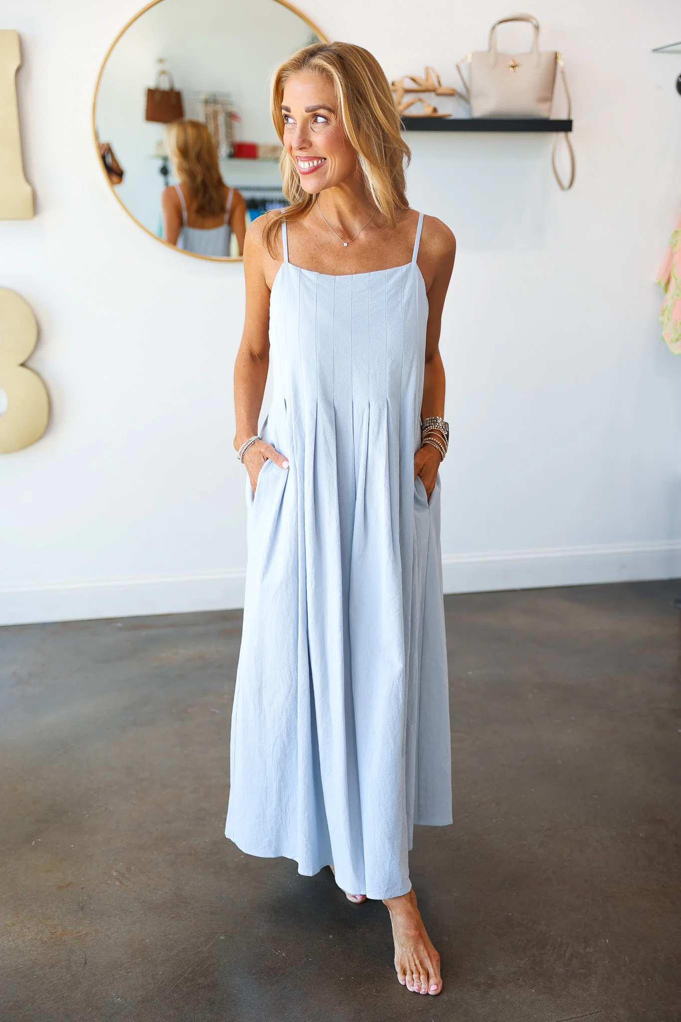 Pleated Midi Dress - Sky - Image 5