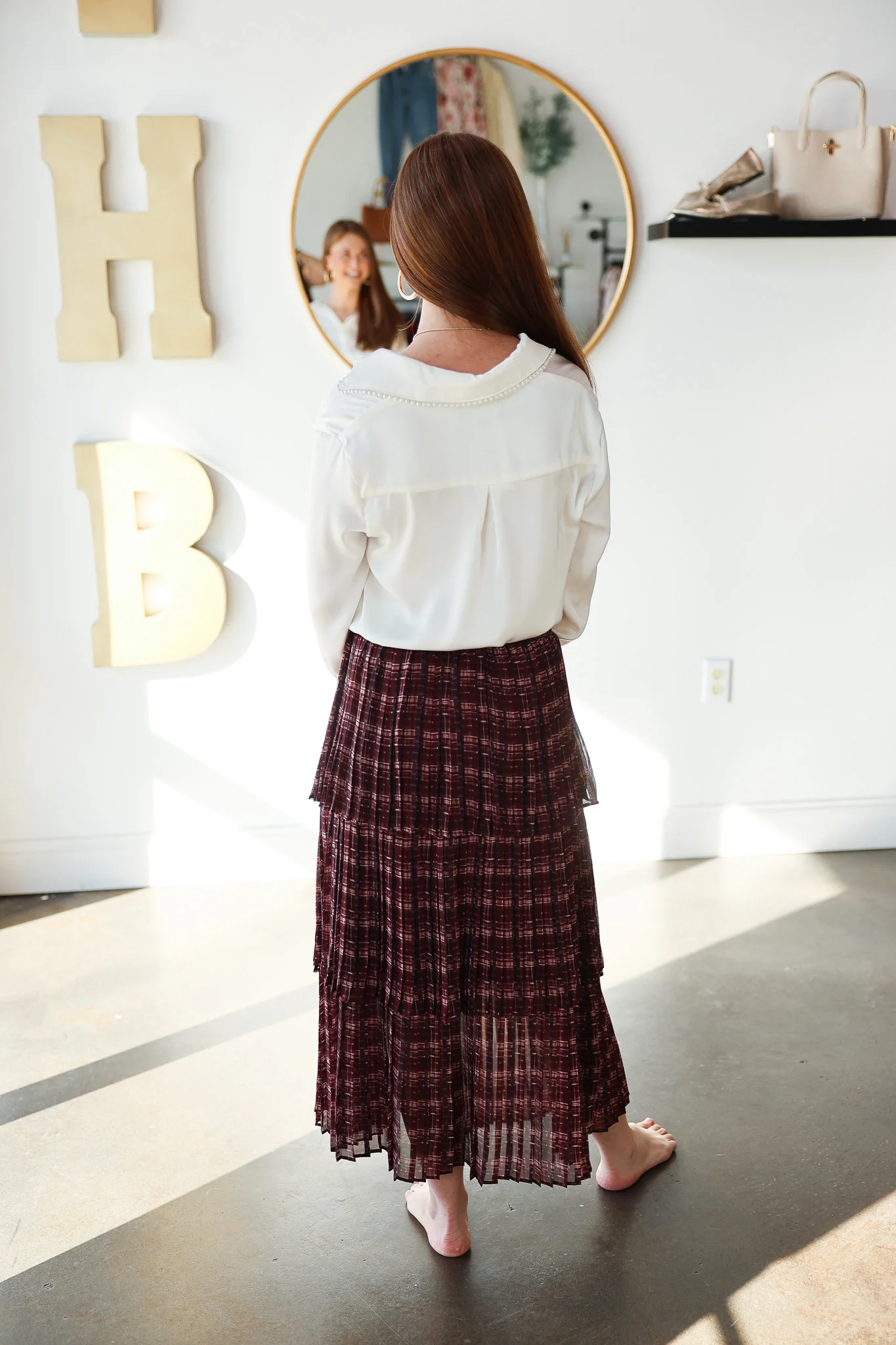 Pleated Tiered Skirt - Burgundy - Image 4