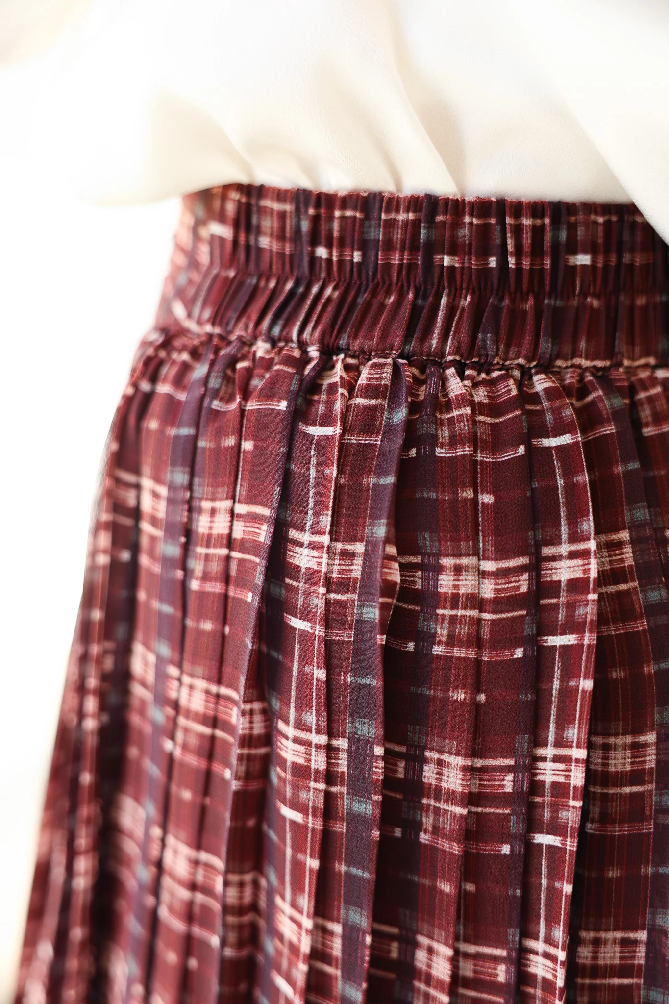 Pleated Tiered Skirt - Burgundy - Image 7