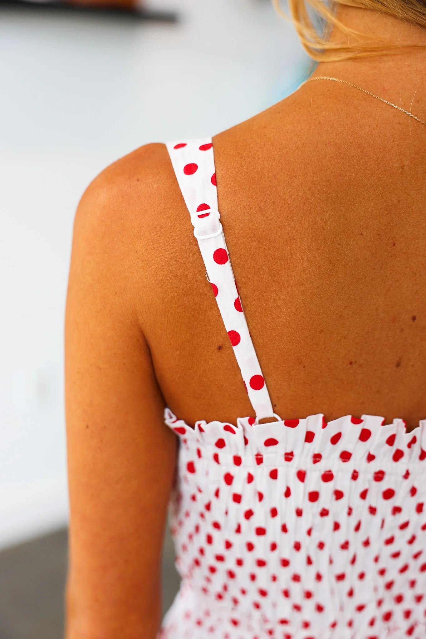 Polka Dot Smocked Dress - Red - Image 3