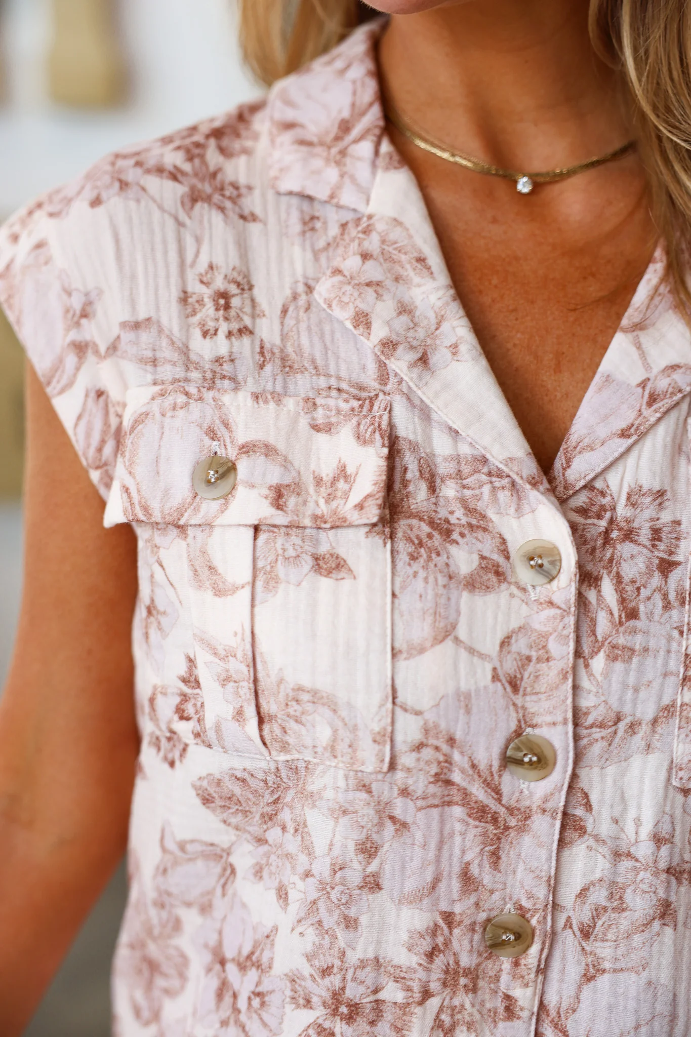 Printed Button Down Gauze Top - Image 7