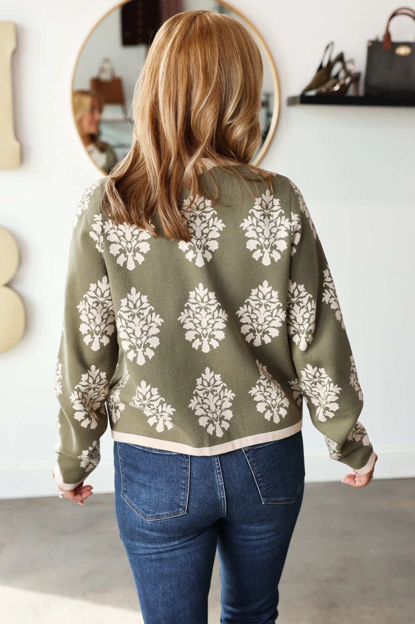 Printed Button Front Sweater - Olive - Image 5