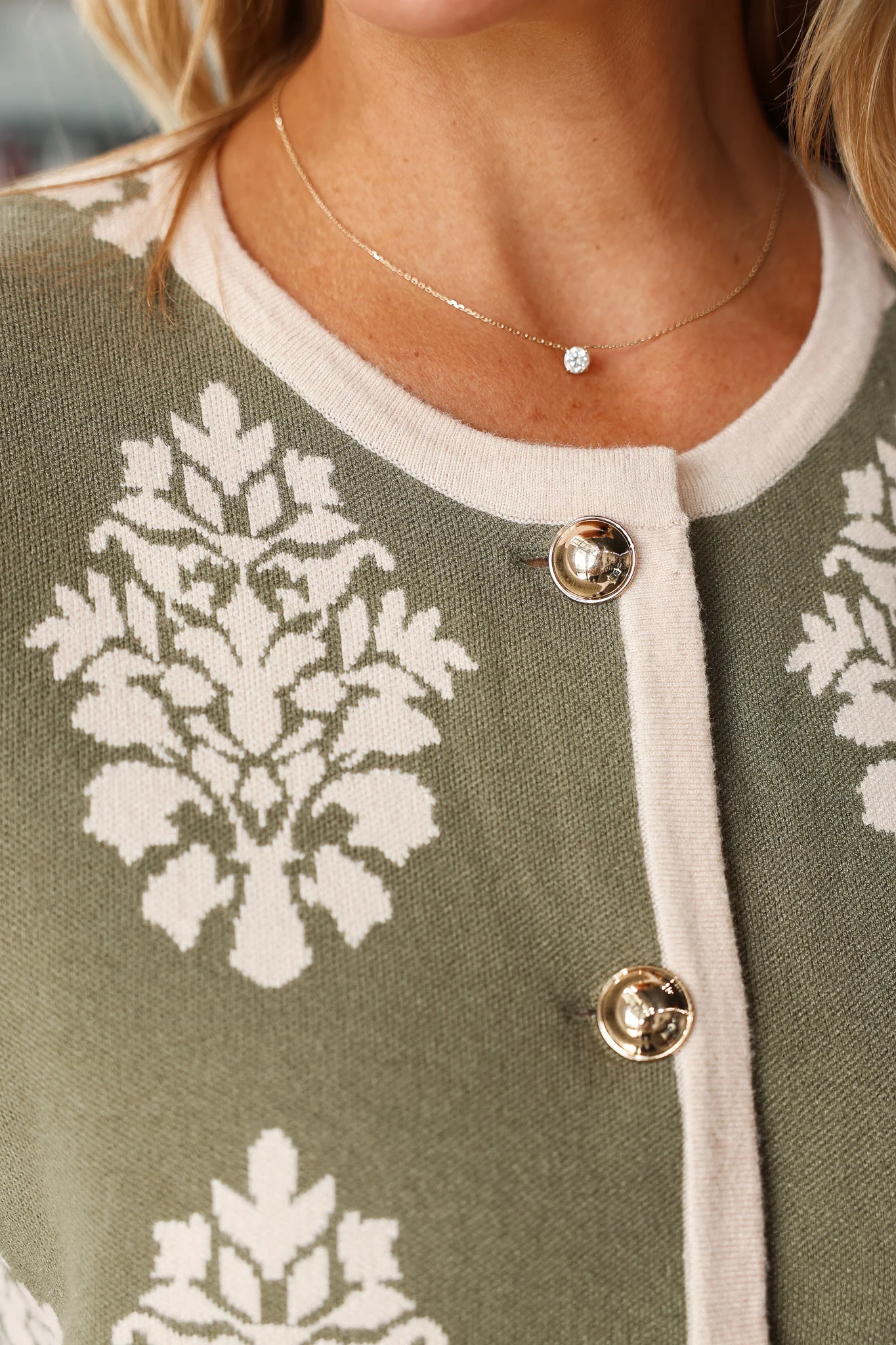 Printed Button Front Sweater - Olive - Image 6