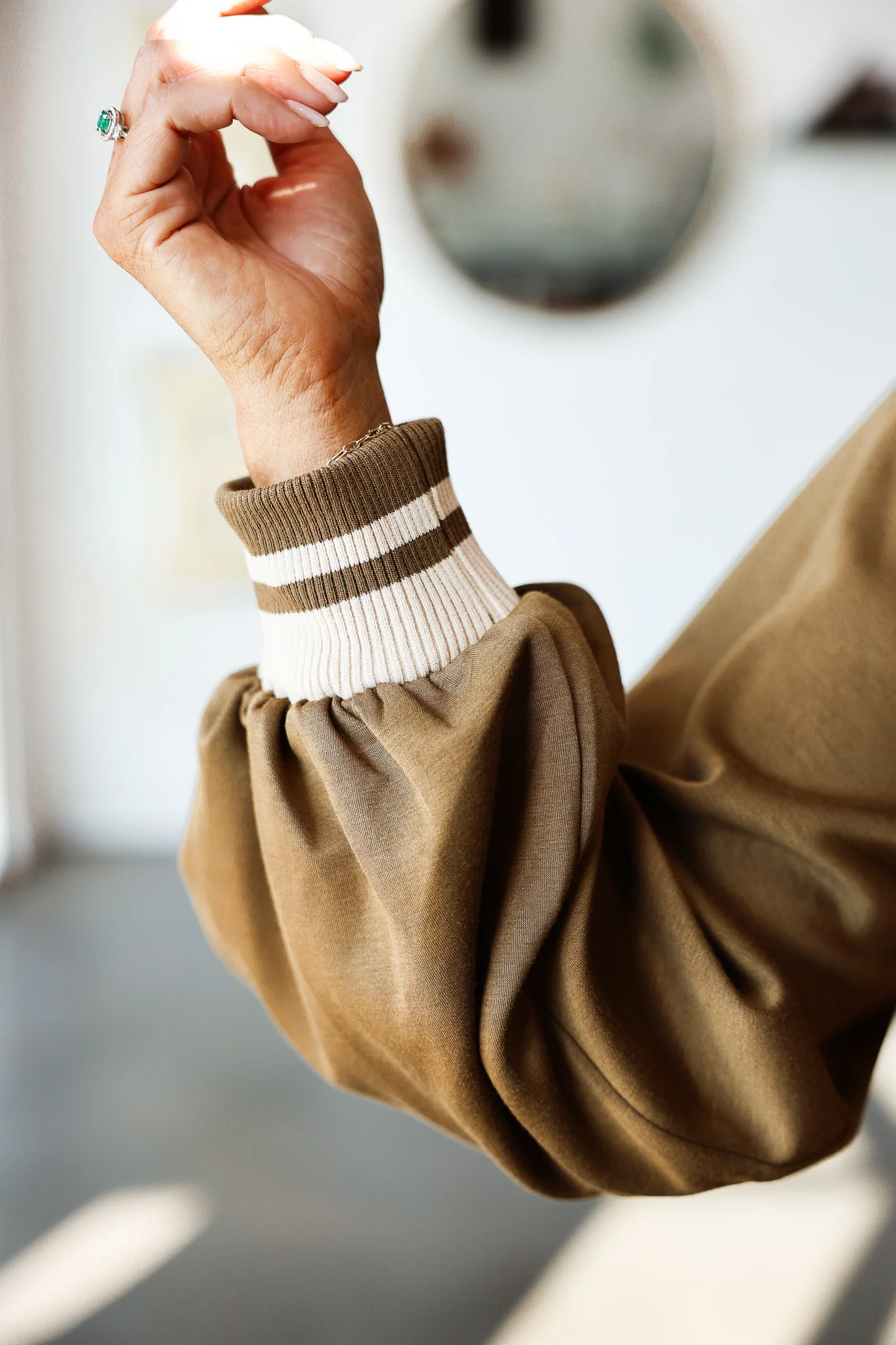 Quarter Zip Long Sleeve Top - Olive - Image 8