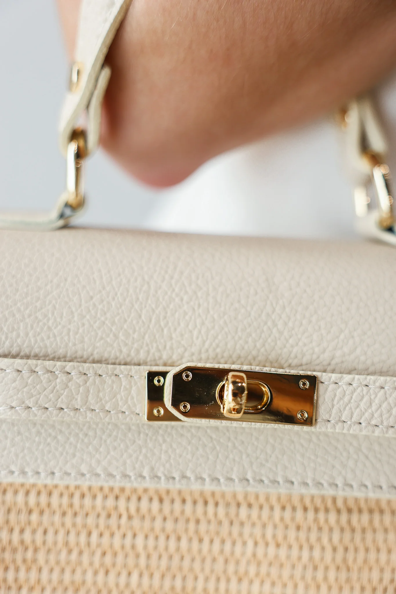 Raffia + Genuine Italian Leather Top Handle Crossbody - Image 5