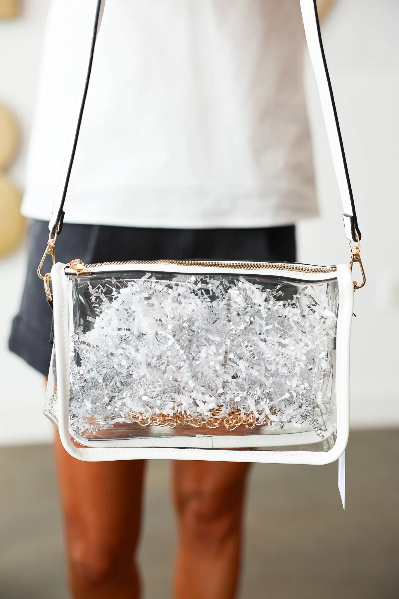 Rectangle Clear Crossbody Bag - White - Image 4
