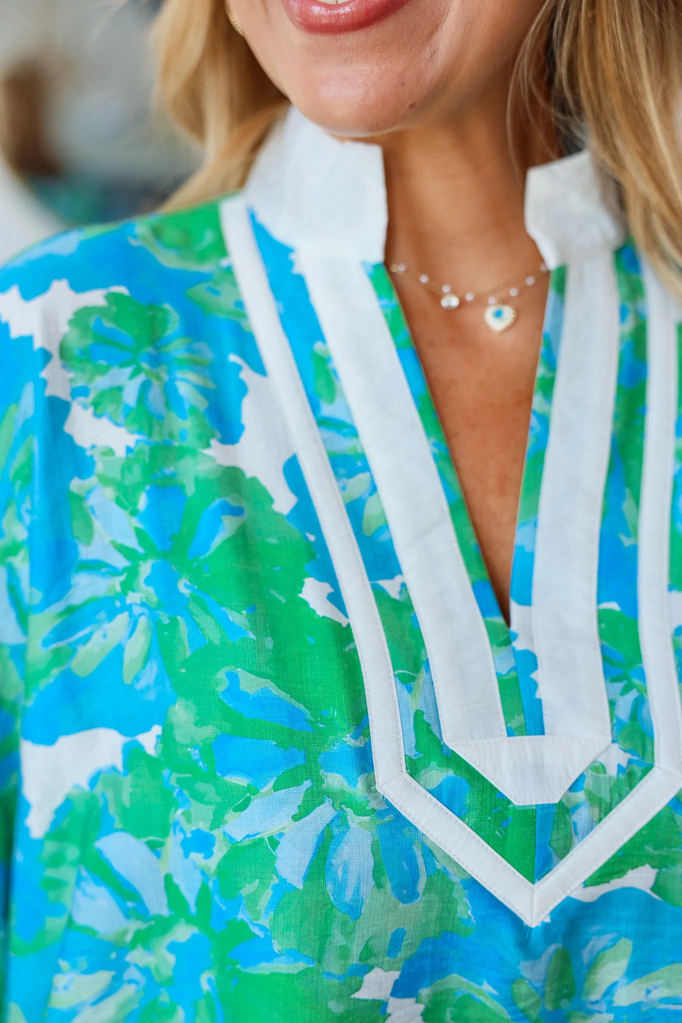 Relaxed Floral Top - Green Aqua - Image 7