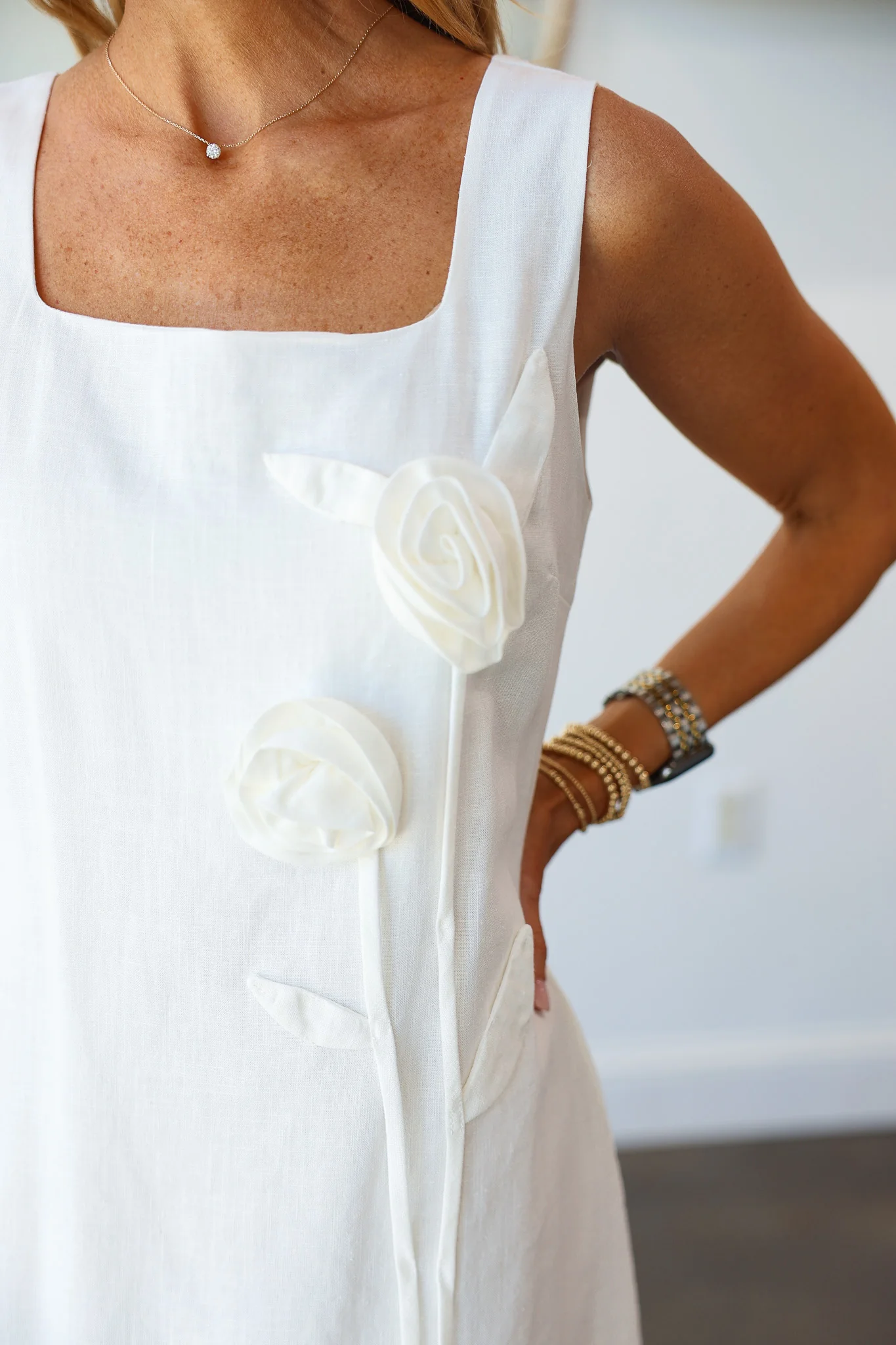 Rosette Mini Dress - Off White - Image 2