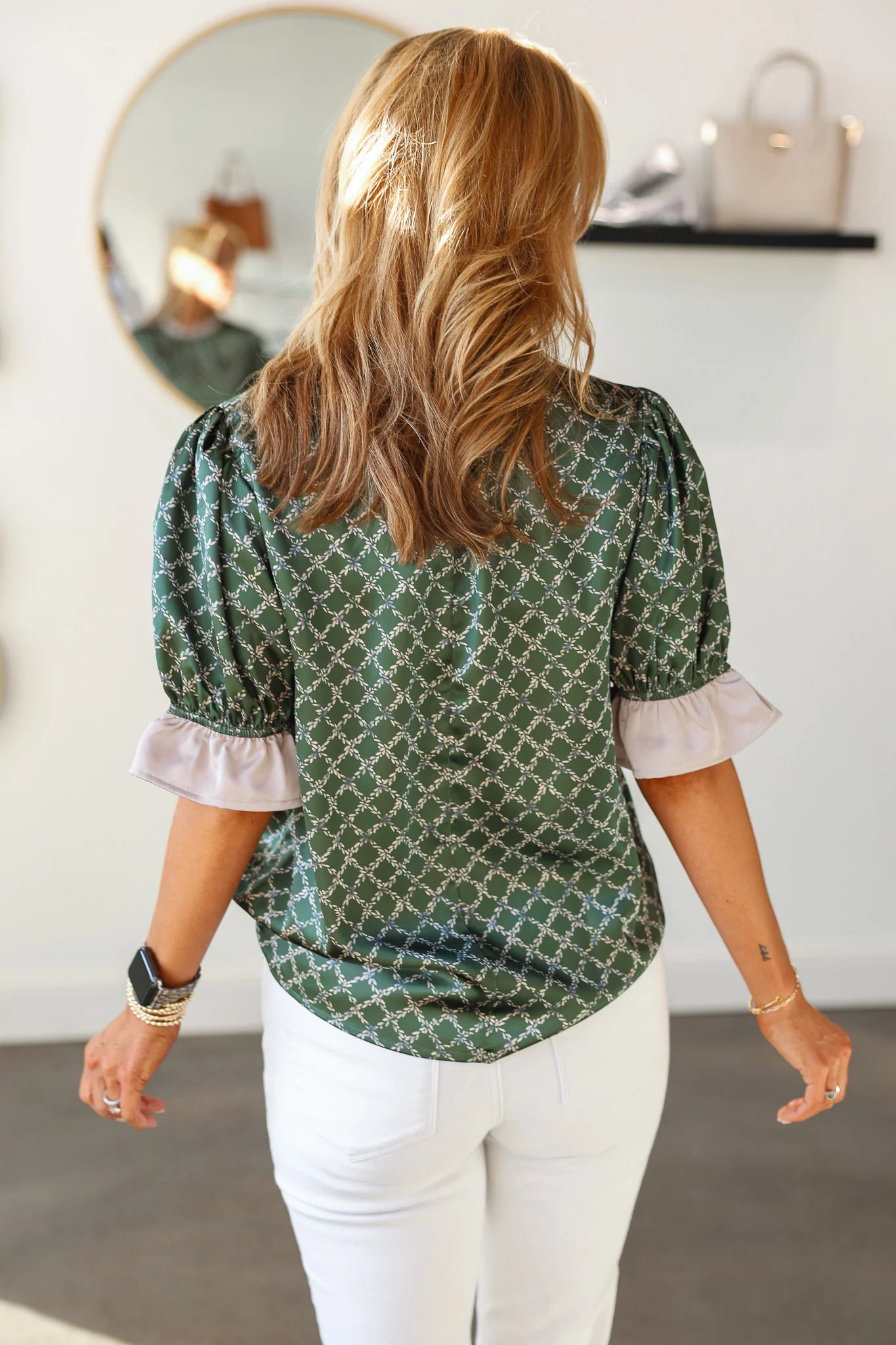 Ruffle Detail Printed Top - Olive - Image 5