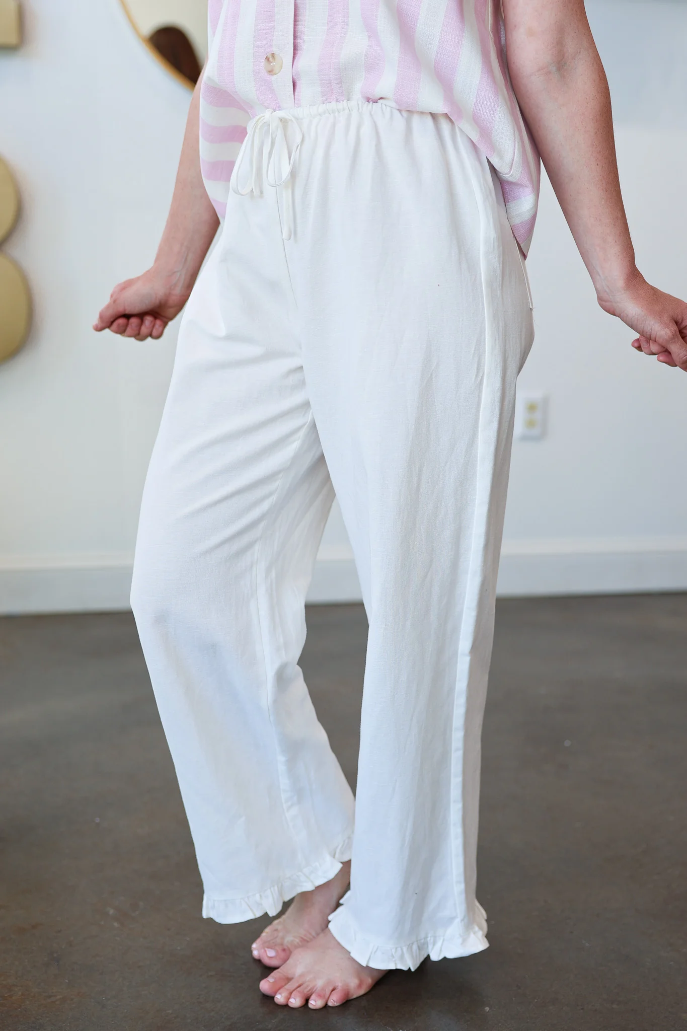Ruffle Hem Pants - Off White - Image 3