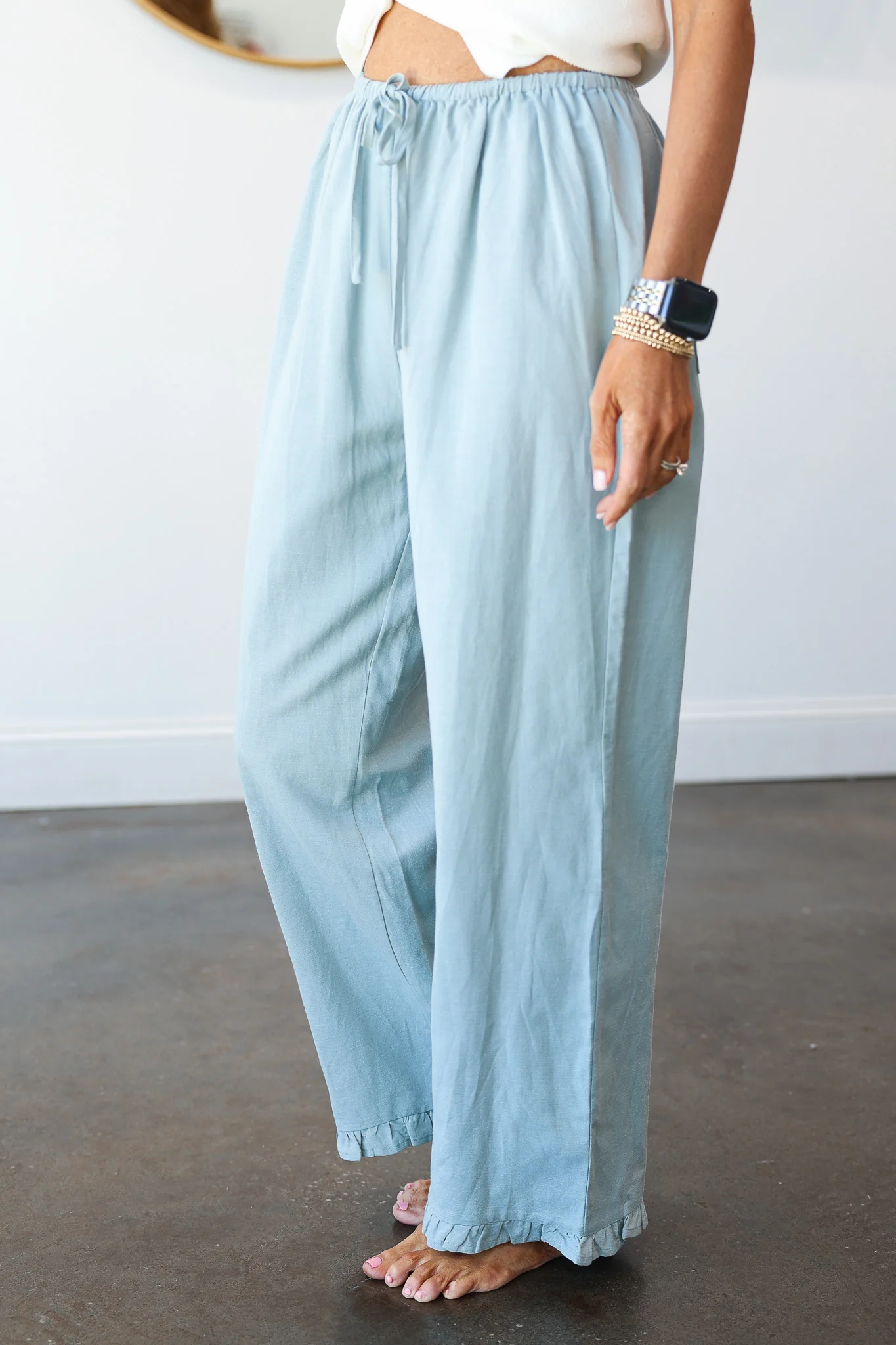 Ruffle Hem Pants - Sage - Image 4