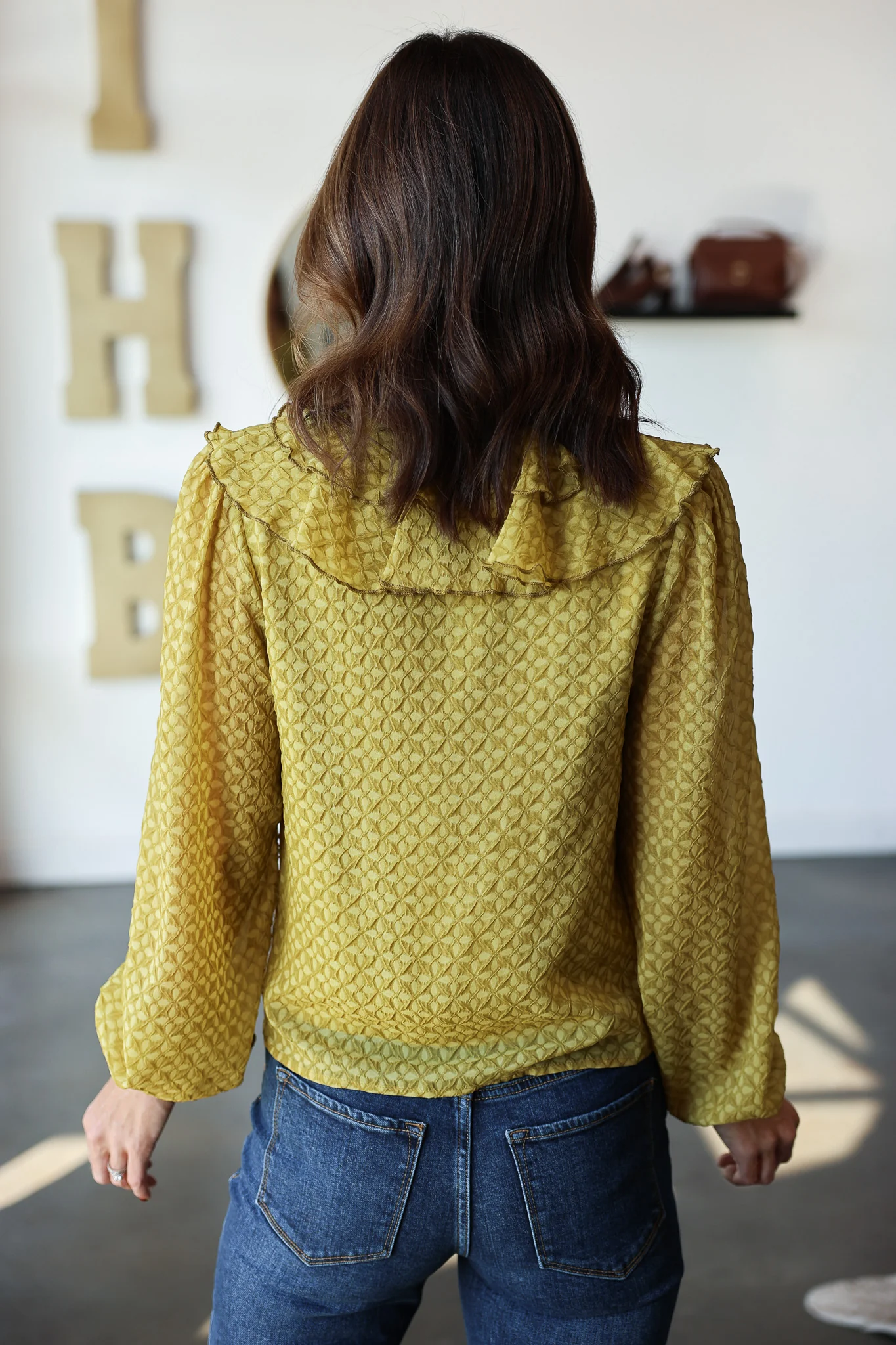 Ruffle Neck Blouse - Olive - Image 5
