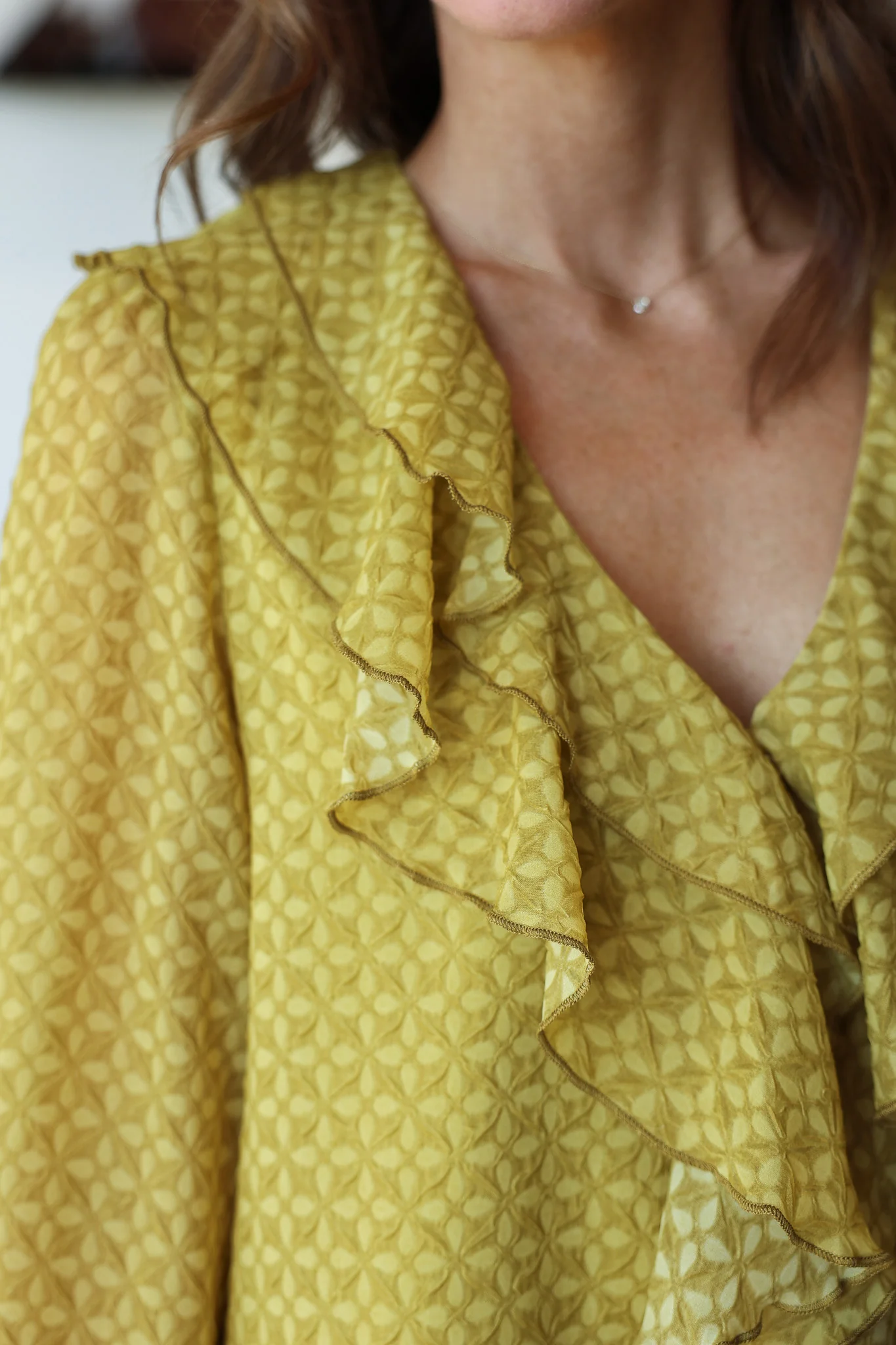 Ruffle Neck Blouse - Olive - Image 7