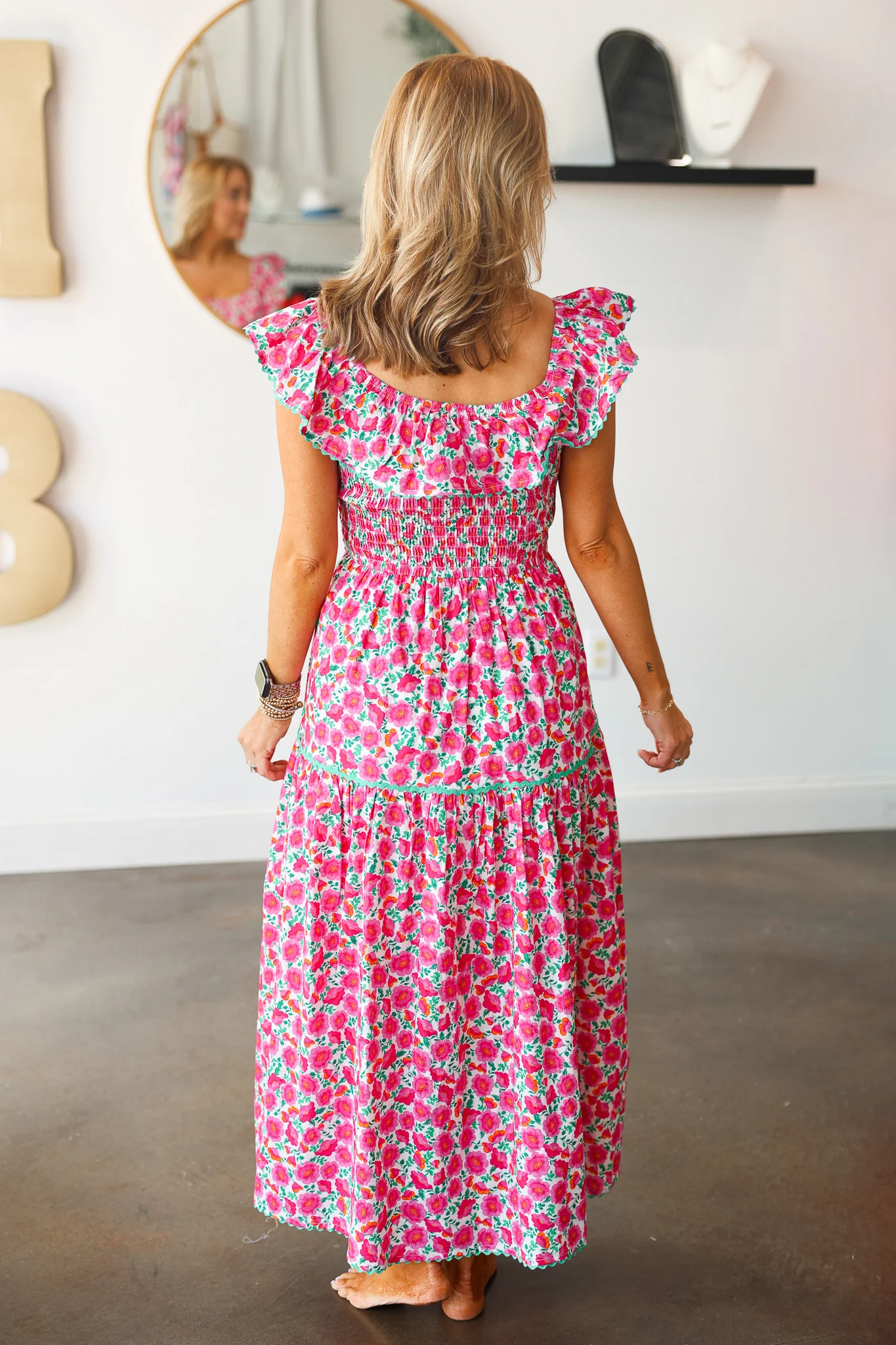 Ruffle Shoulder Floral Dress - Pink - Image 7