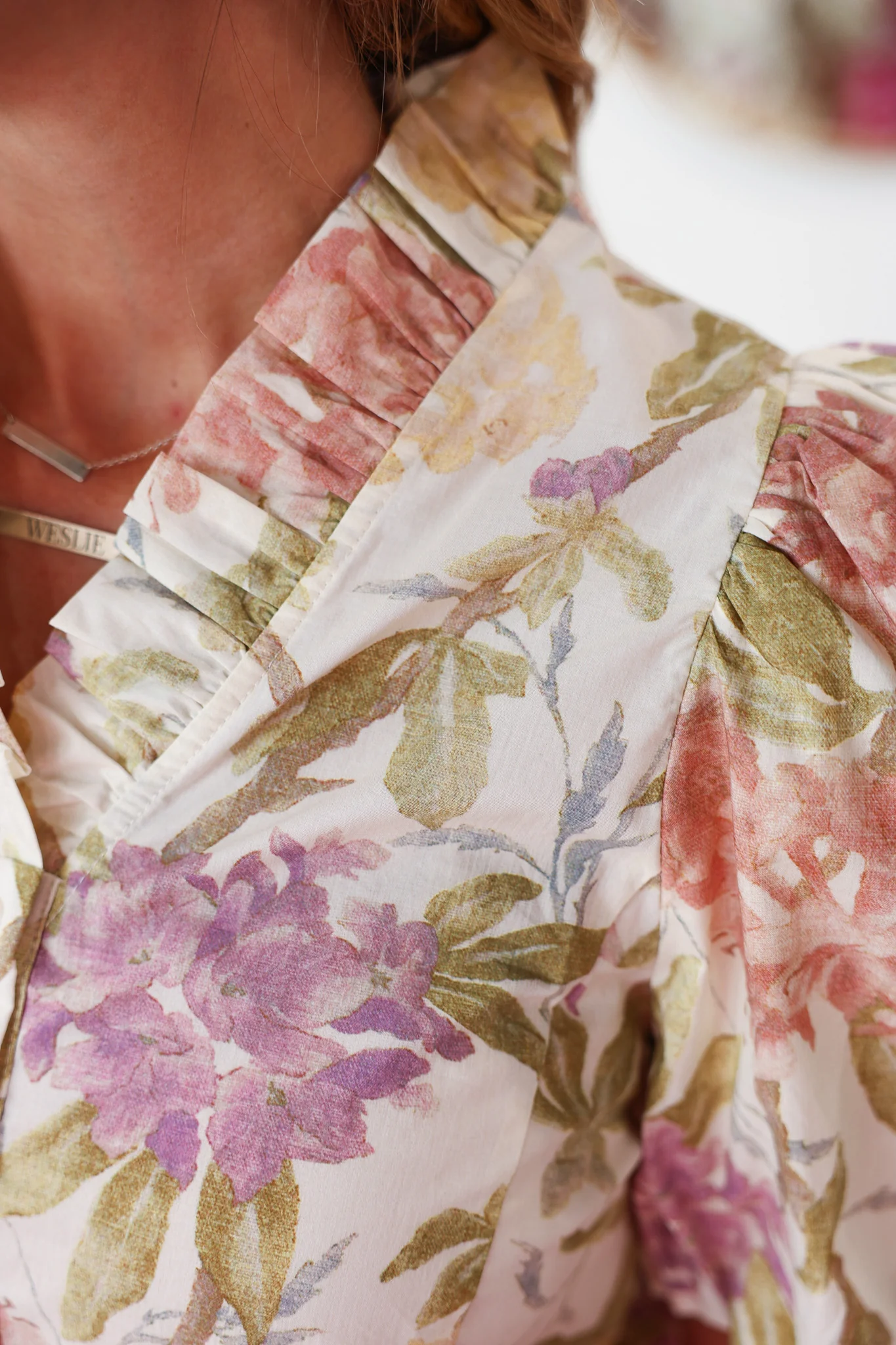 Ruffle Trim Floral Top - Ecru - Image 5