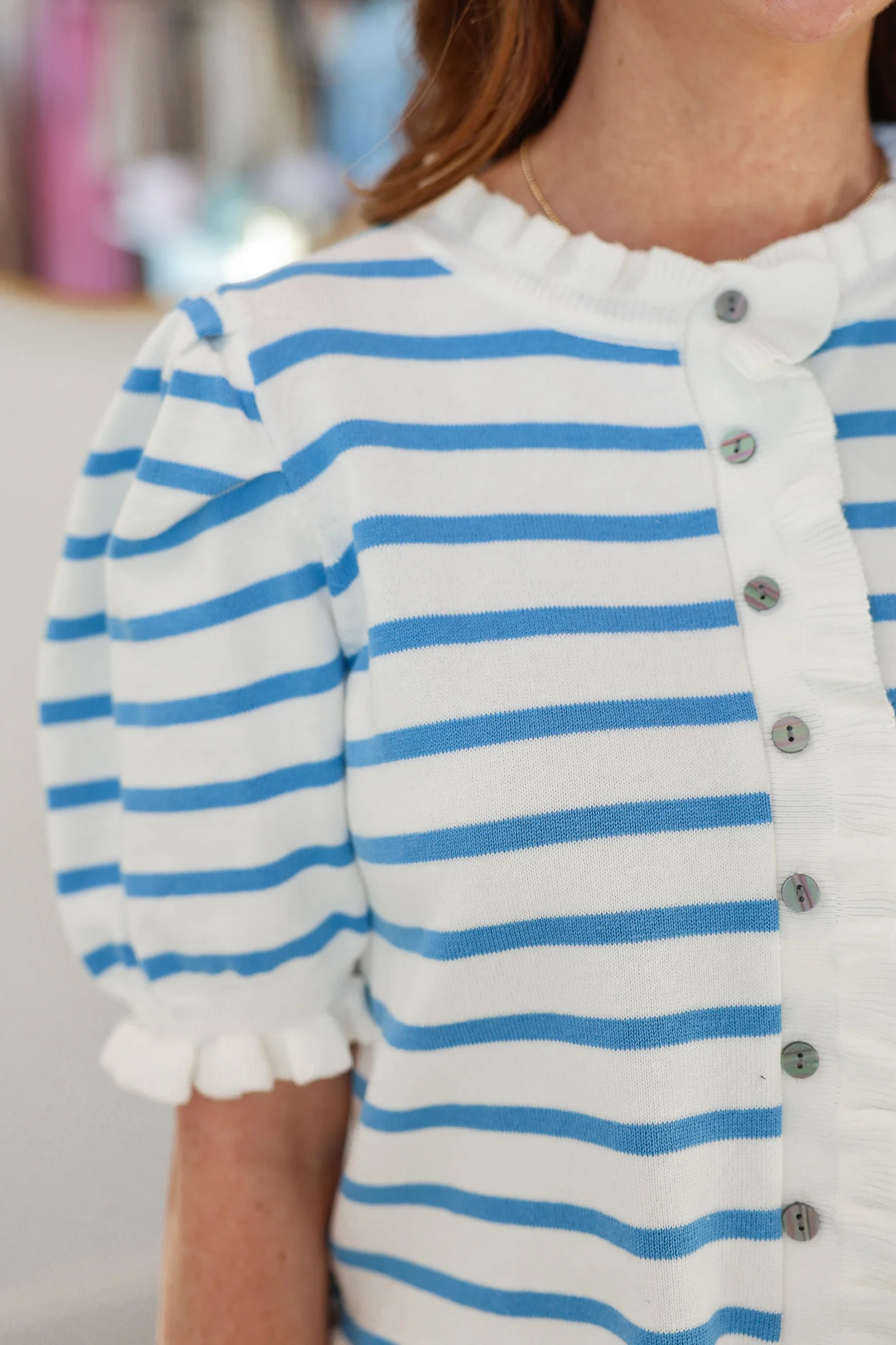 Ruffle Trim Knit Top - Blue - Image 5