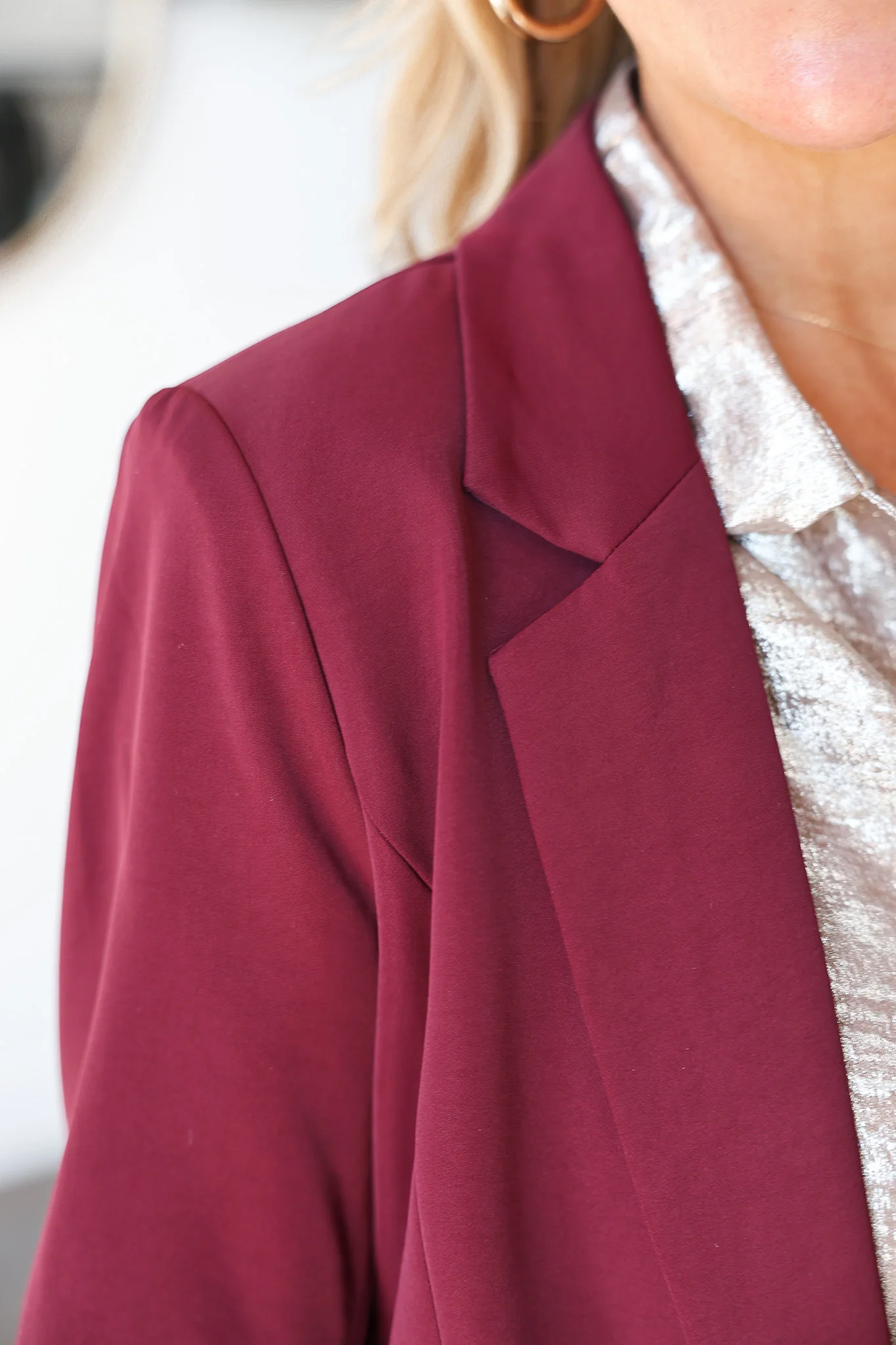 Scrunch Sleeve Blazer - Burgundy - Image 6