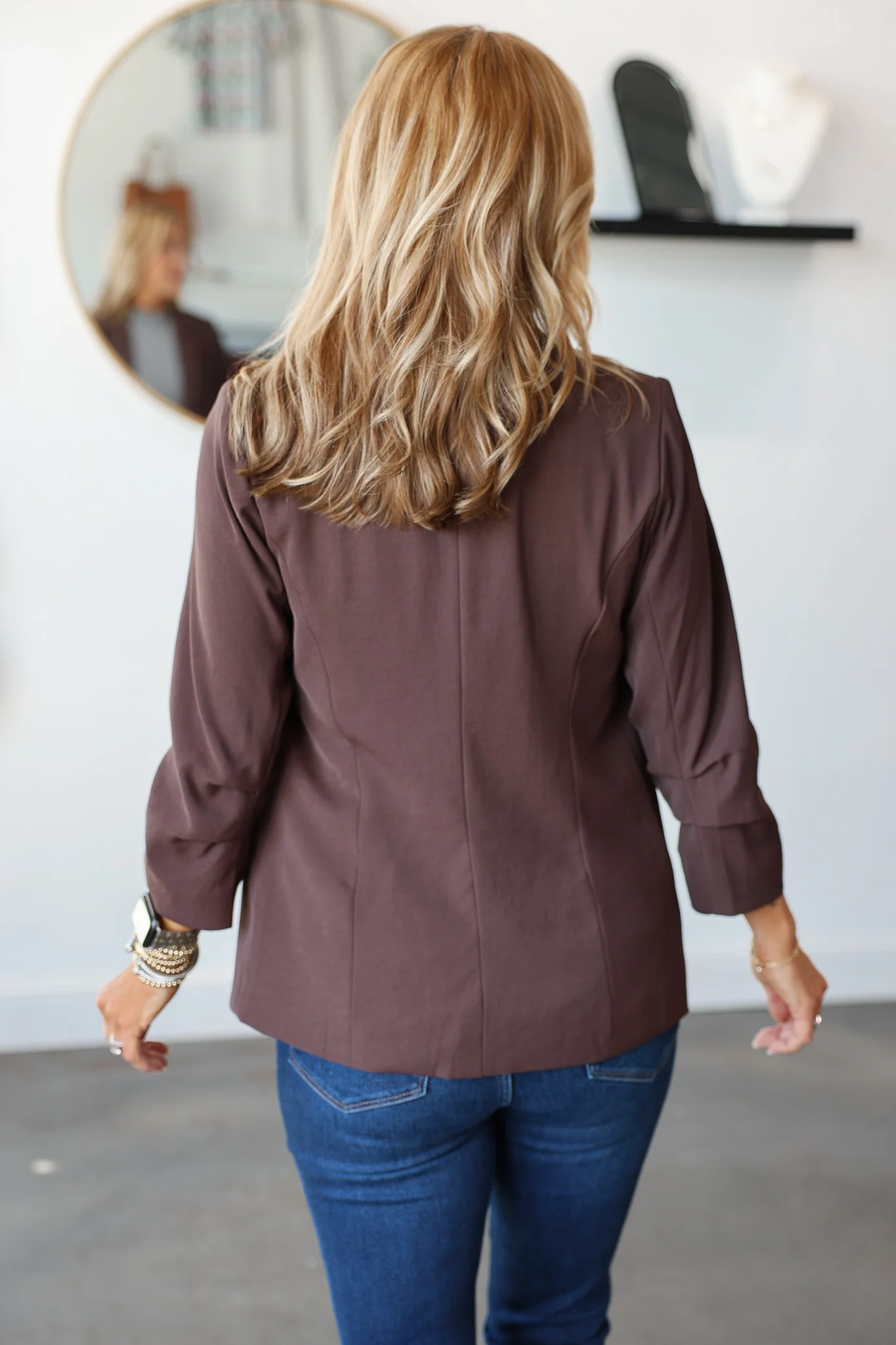 Scrunched Sleeve Blazer - Espresso - Image 5