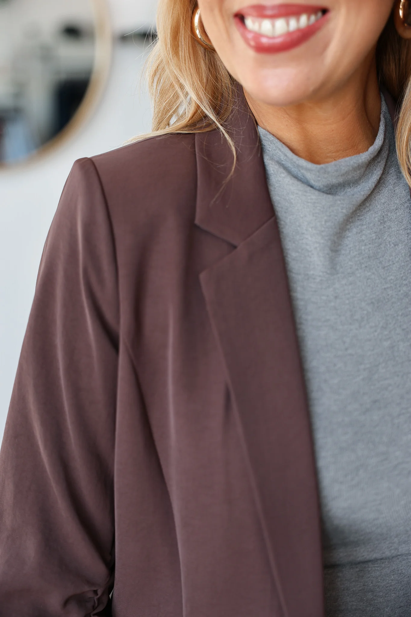 Scrunched Sleeve Blazer - Espresso - Image 6