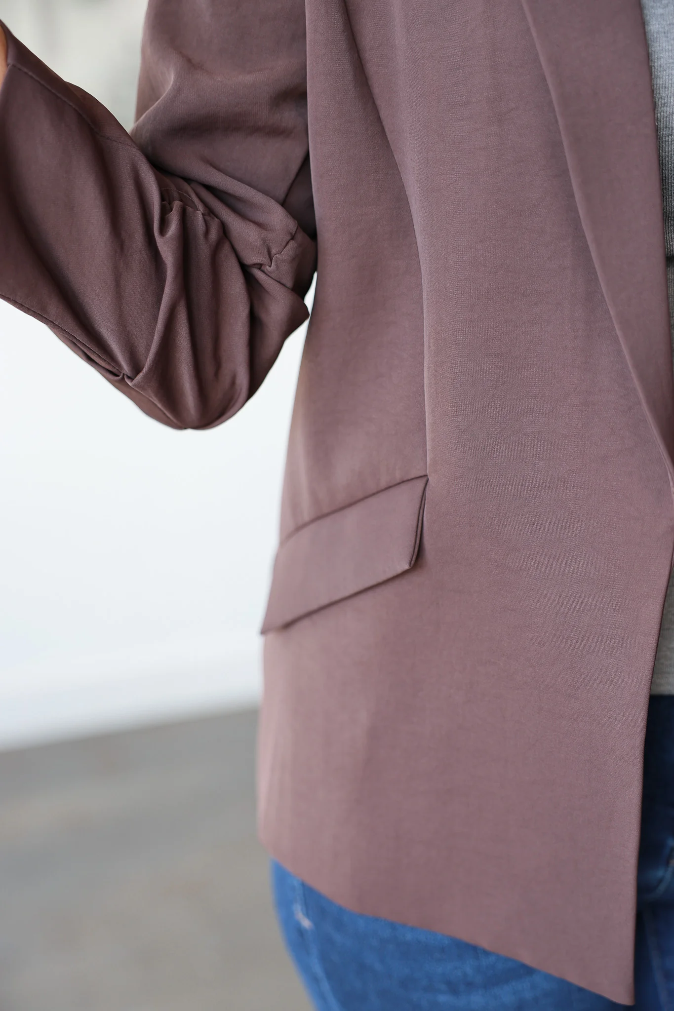 Scrunched Sleeve Blazer - Espresso - Image 7