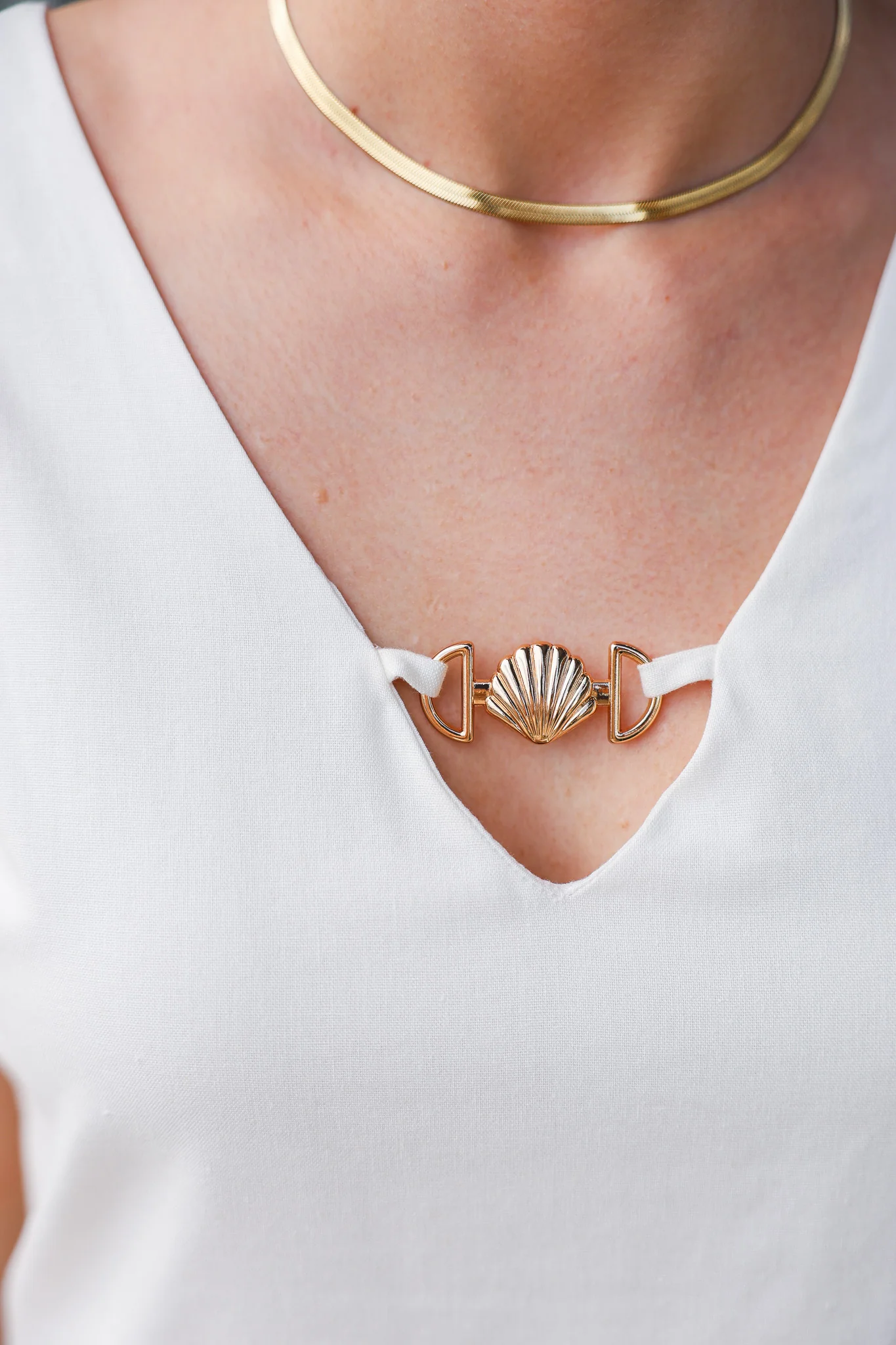 Shell Detail Linen Dress - Off White - Image 2