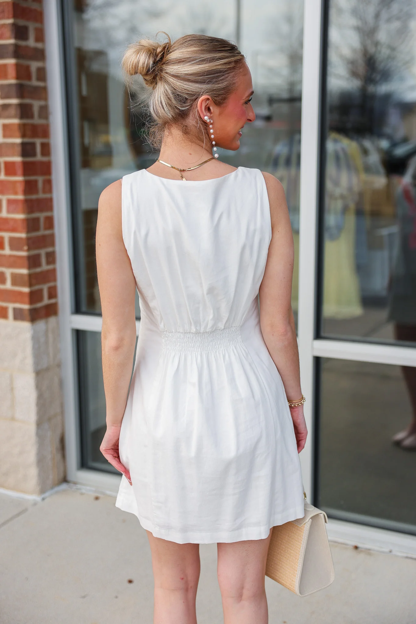 Shell Detail Linen Dress - Off White - Image 9