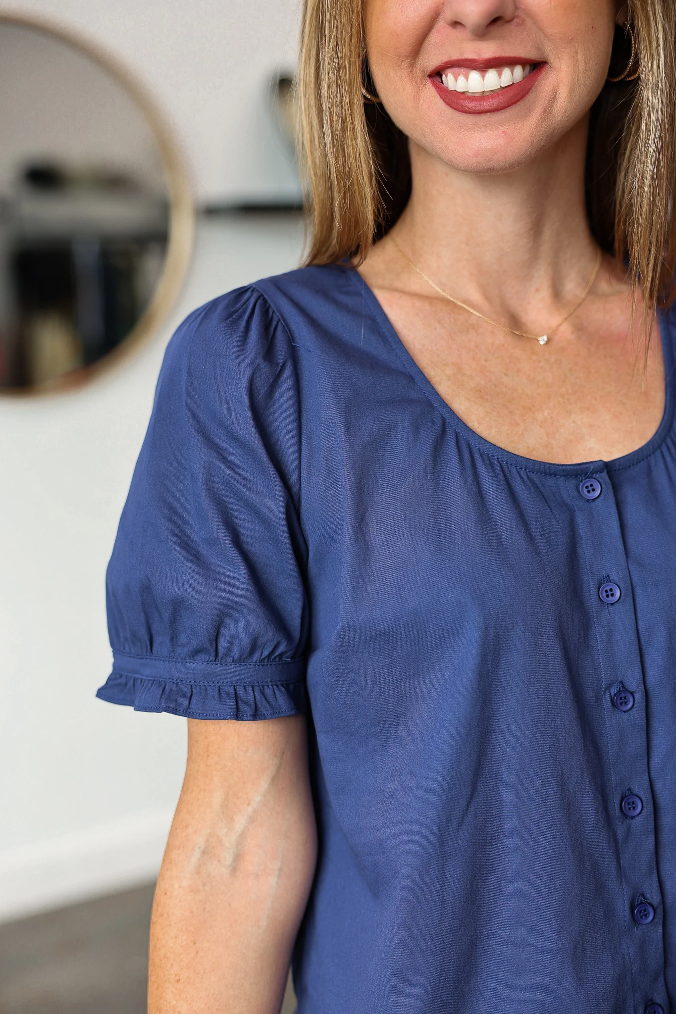 Short Sleeve Scoop Neck Top - Blue - Image 7