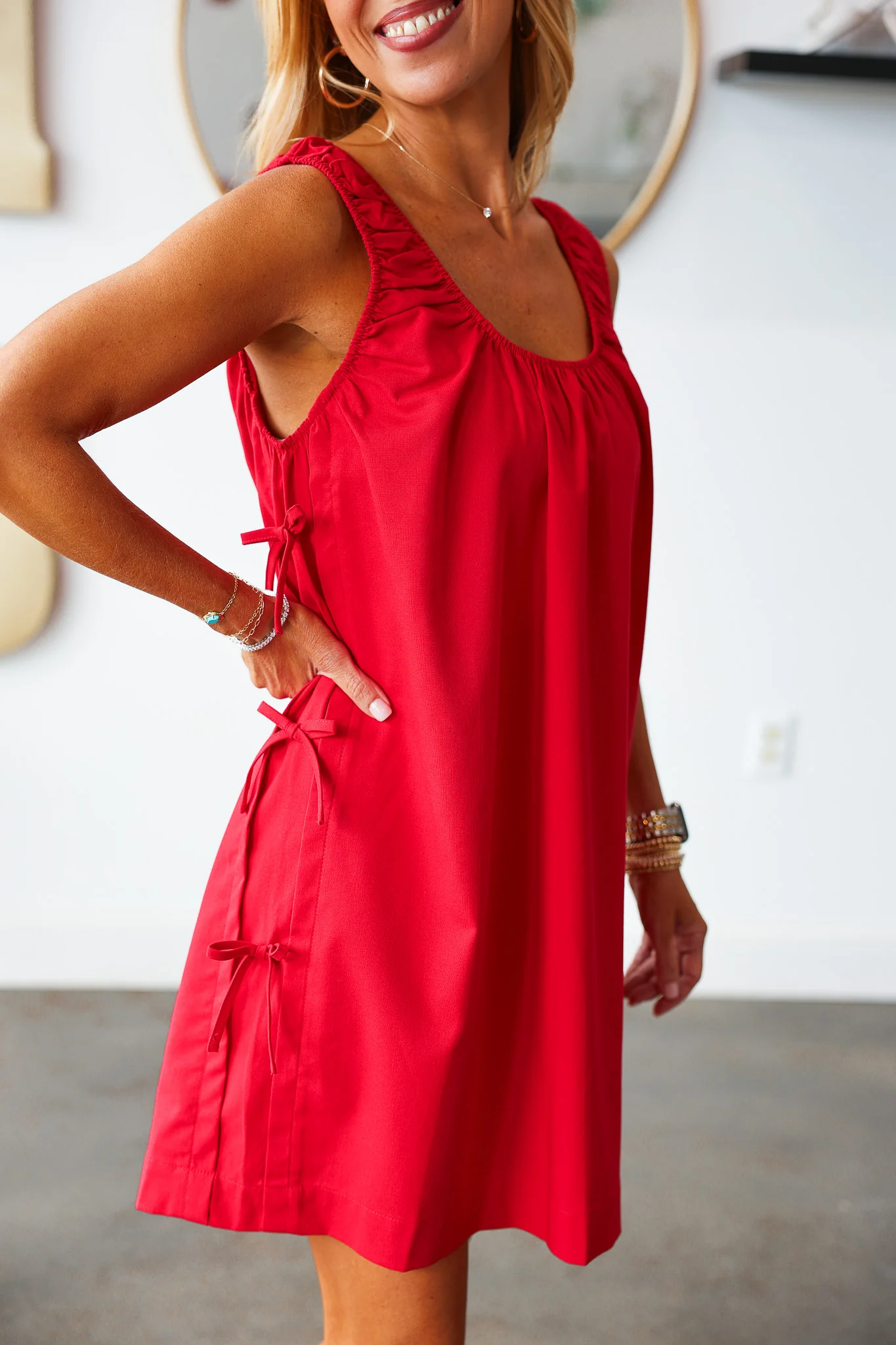 Side Bow Mini Dress - Red - Image 2