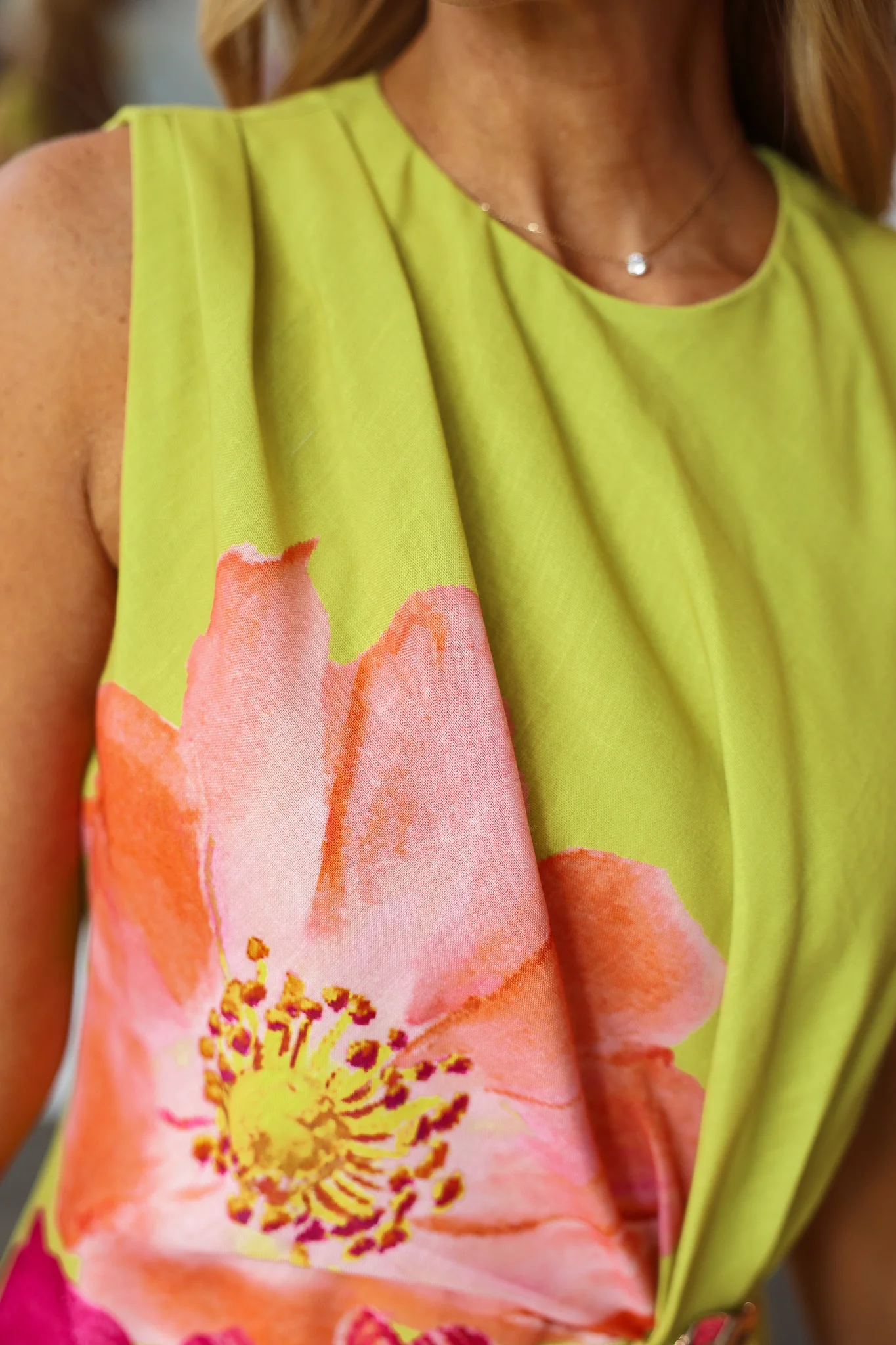 Side Cinch Floral Dress - Chartreuse - Image 8