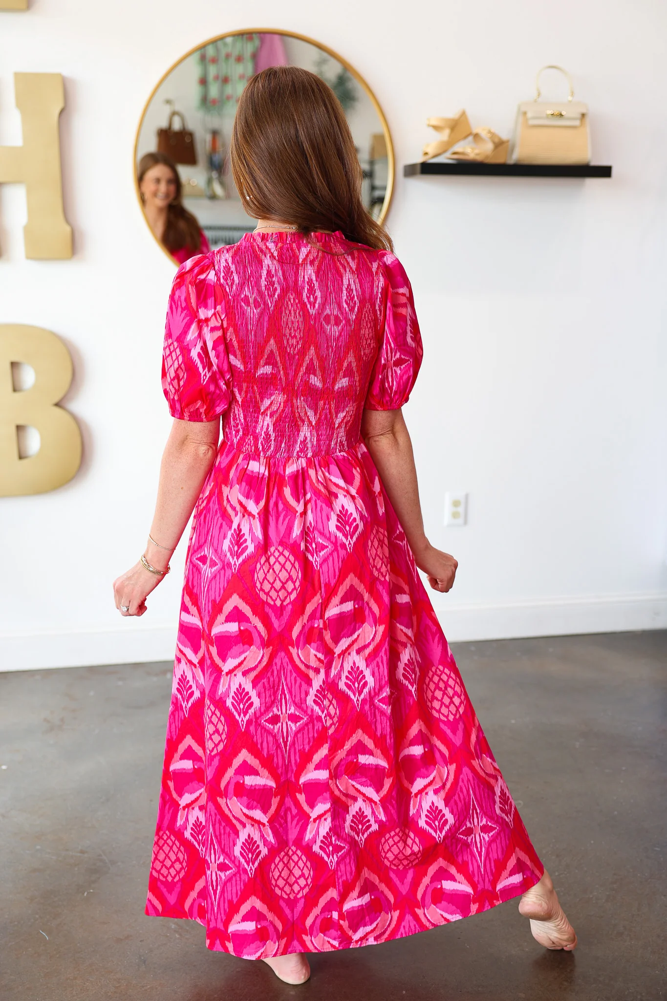 Smocked Body Abstract Dress - Pink - Image 7