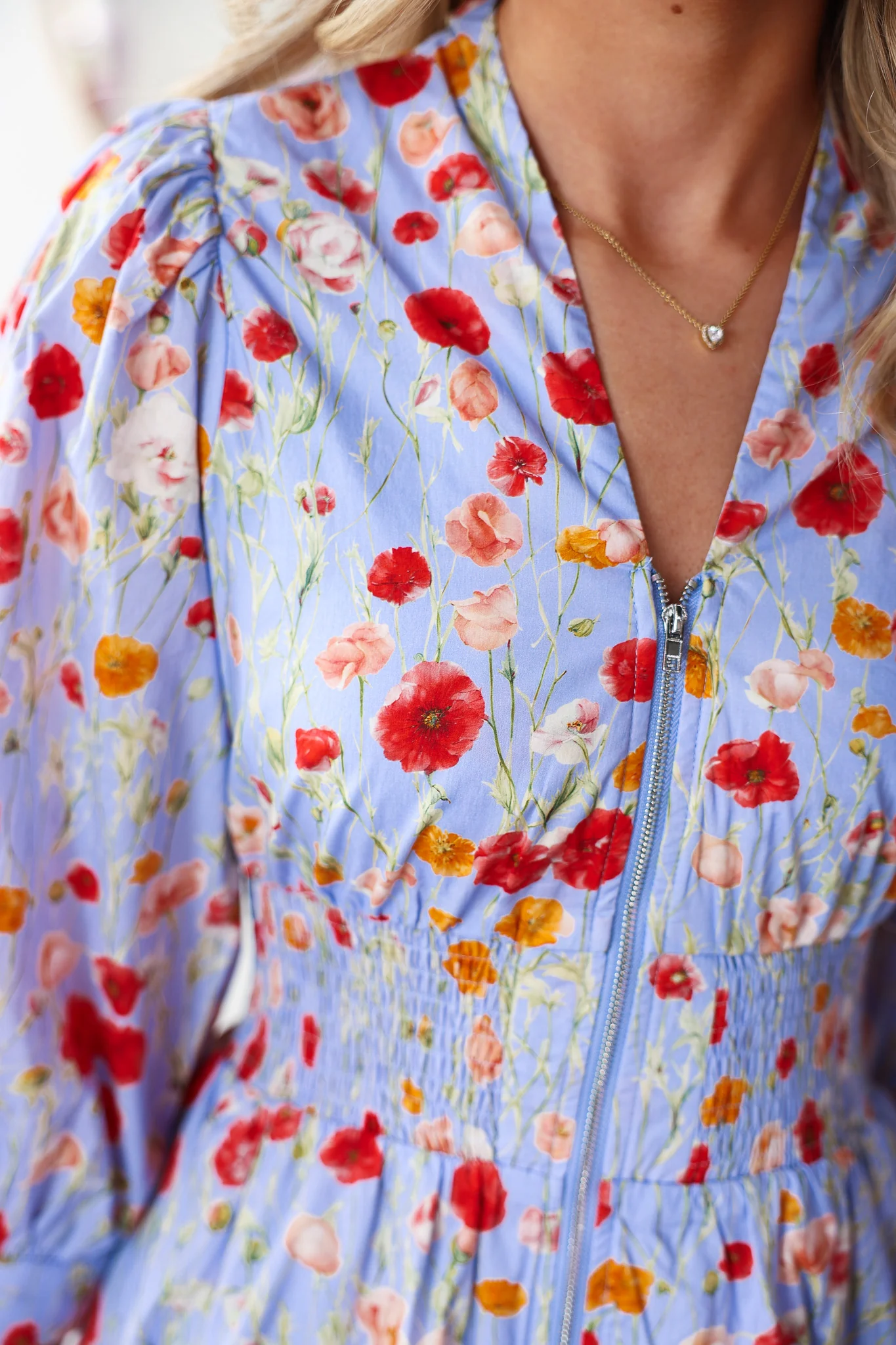 Smocked Waist Floral Dress - Blue - Image 9
