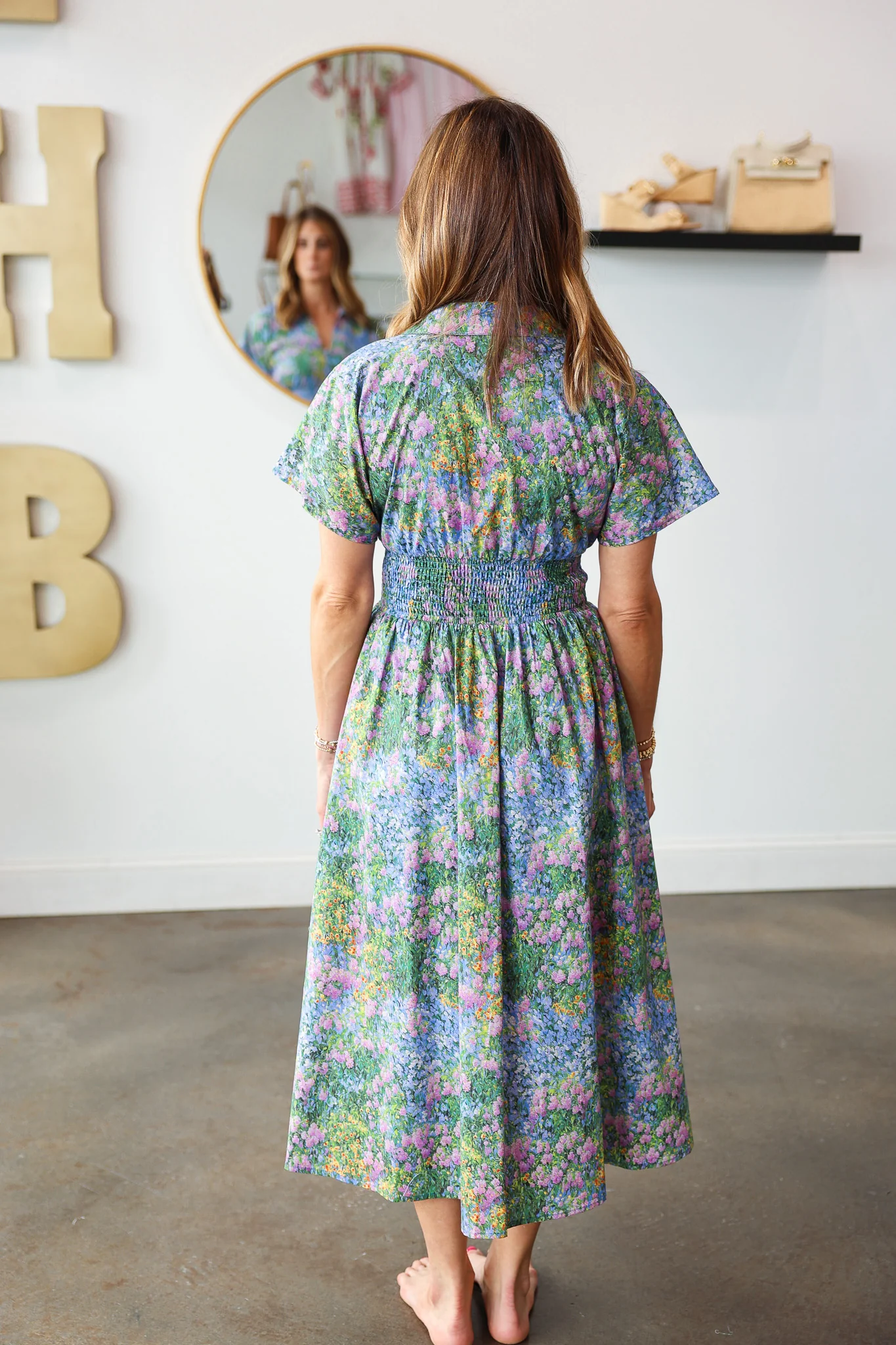 Smocked Waist Floral Dress - Blue - Image 7