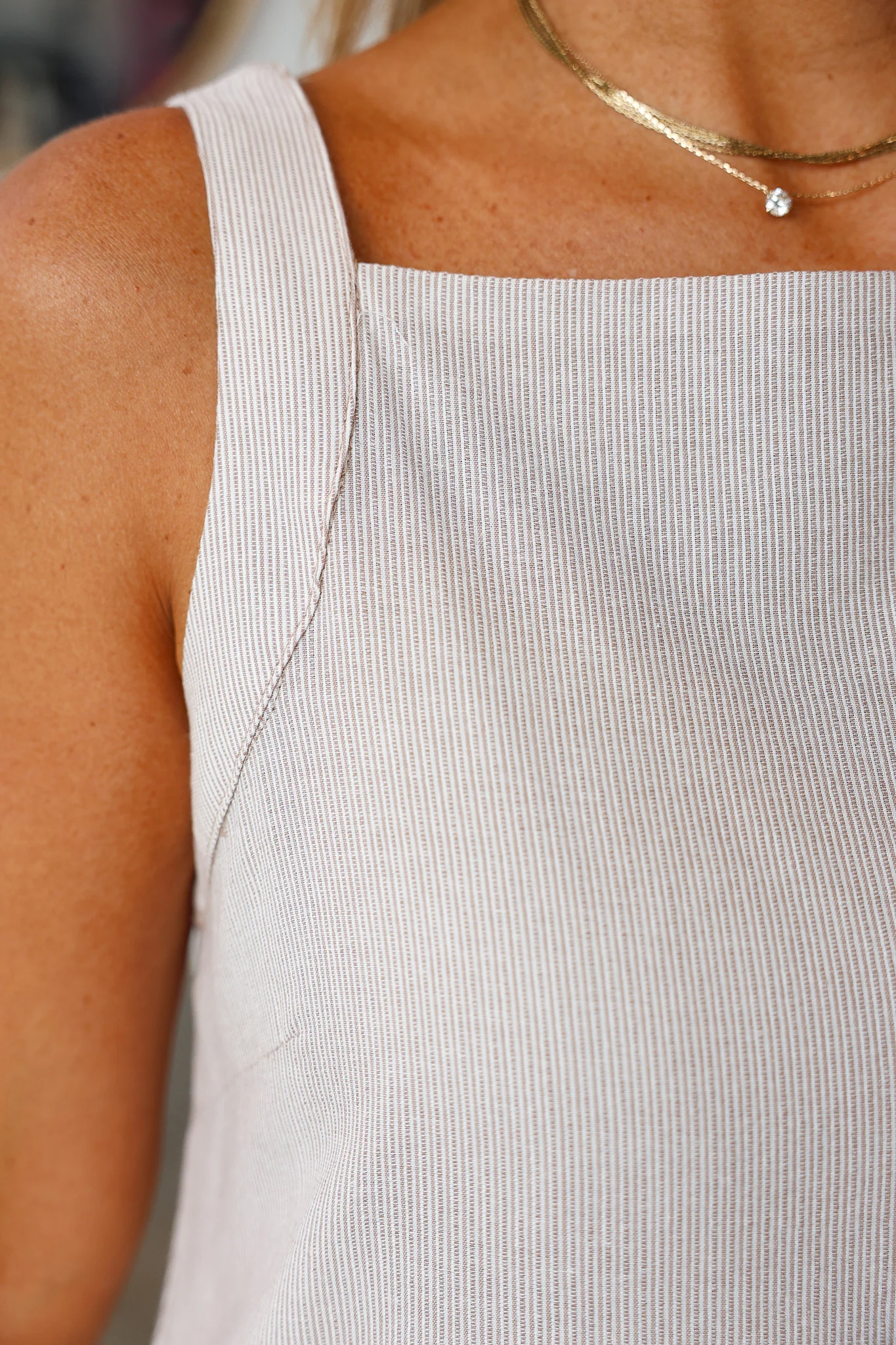 Square Neck Striped Dress - Tan - Image 6