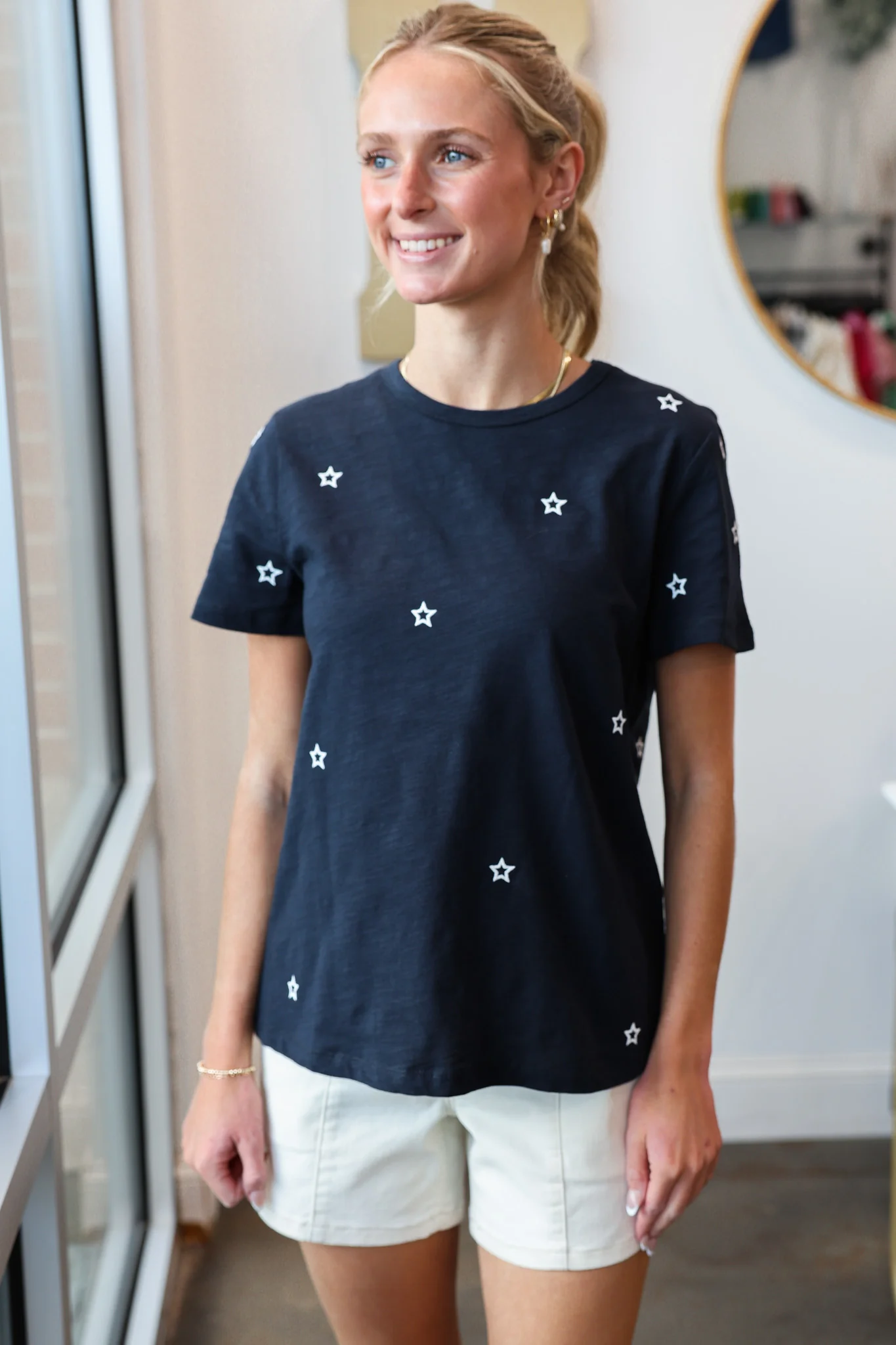 Star Embroidered Top - Navy - Image 3