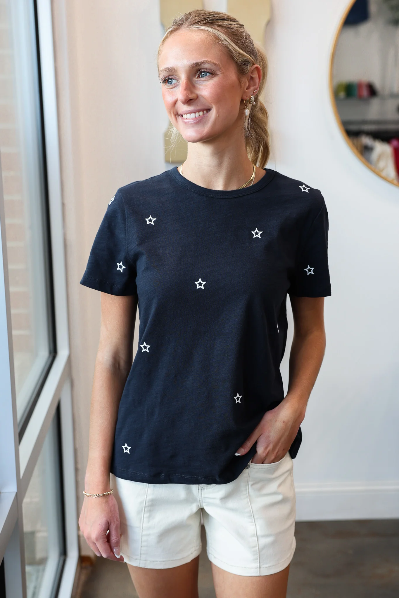 Star Embroidered Top - Navy - Image 4