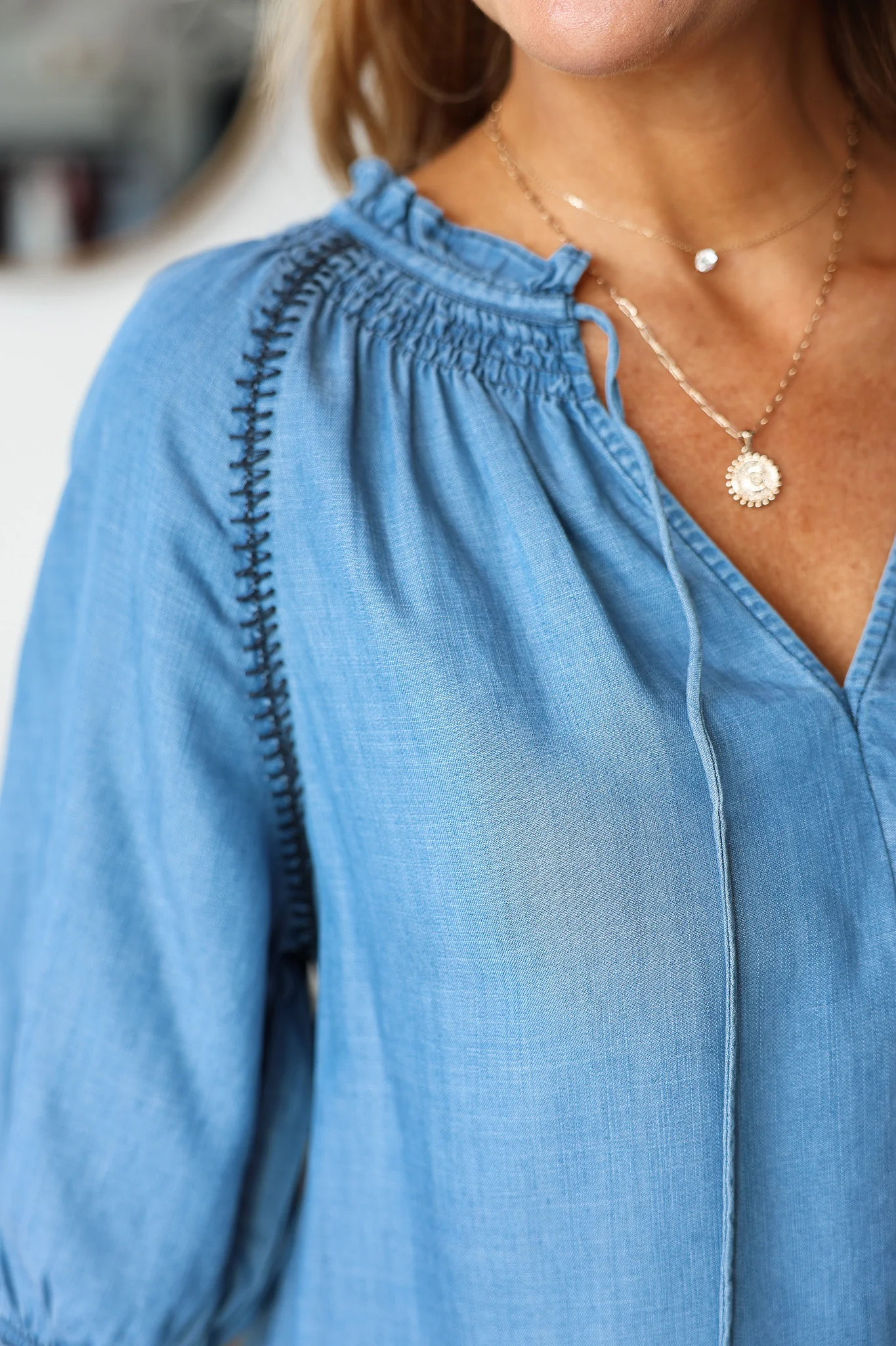 Stitch Detail Chambray Top - Image 6