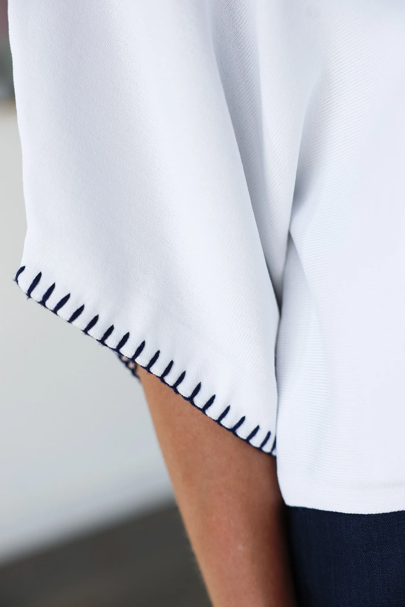 Stitch Trim Knit Top - White - Image 9